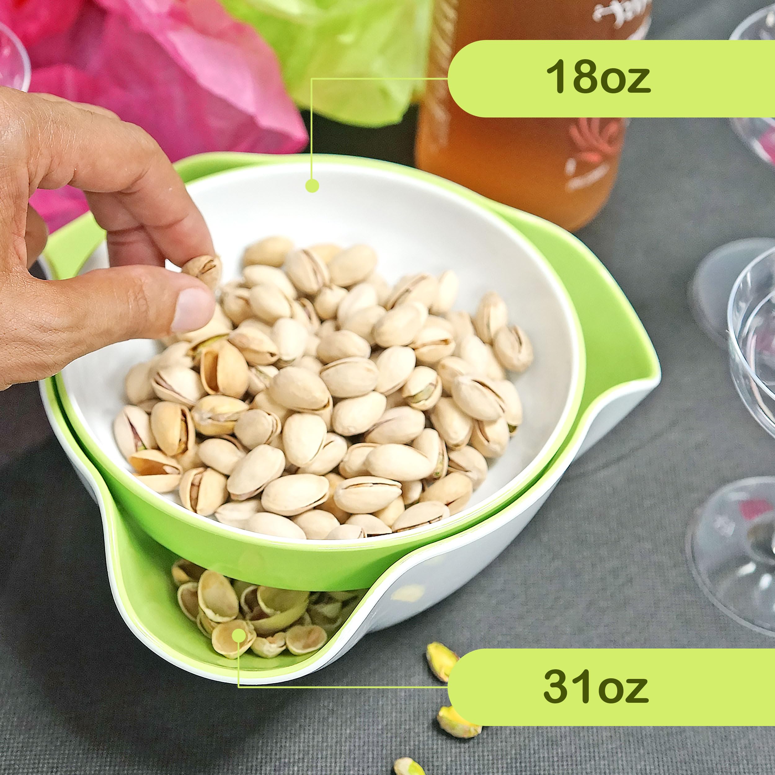 Southern Homewares Double Party Pedestal Serving Pistachio Bowl, Inside Green For Pistachio Bowl With Shell Storage, Best For Pe
