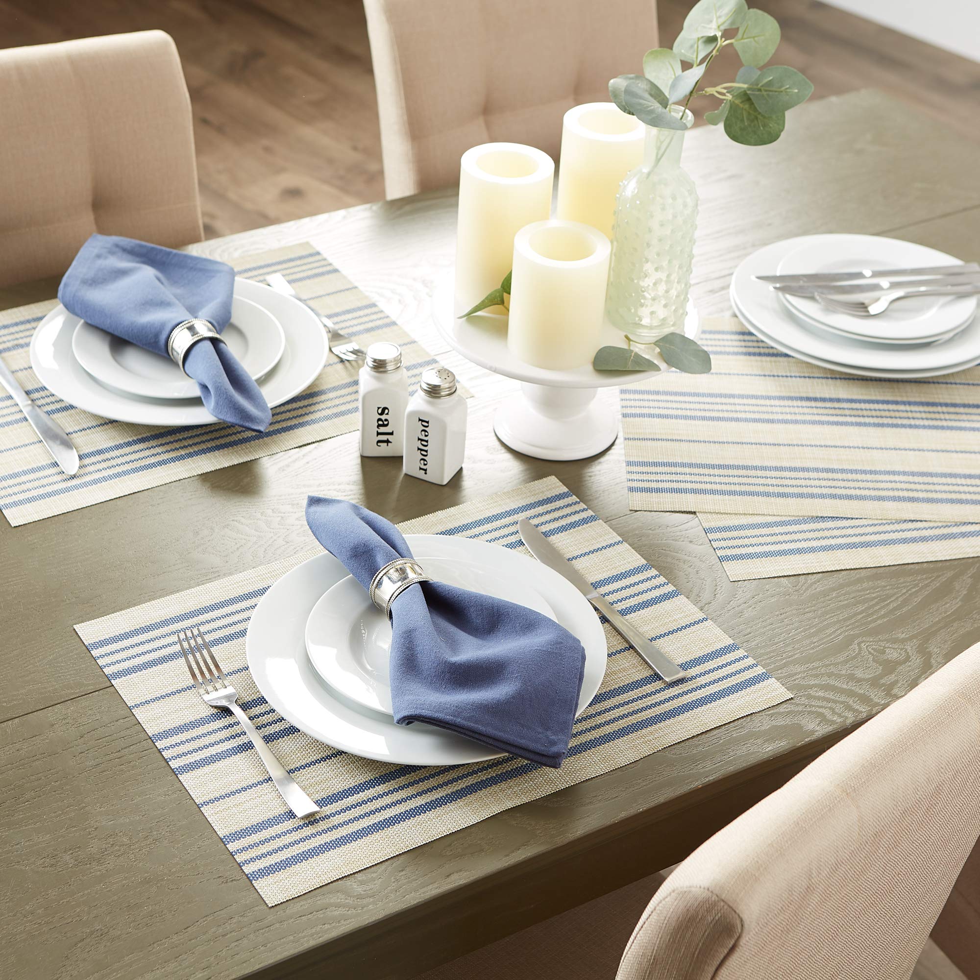 Dii French Blue Farmhouse Stripe Pvc Woven Placemat