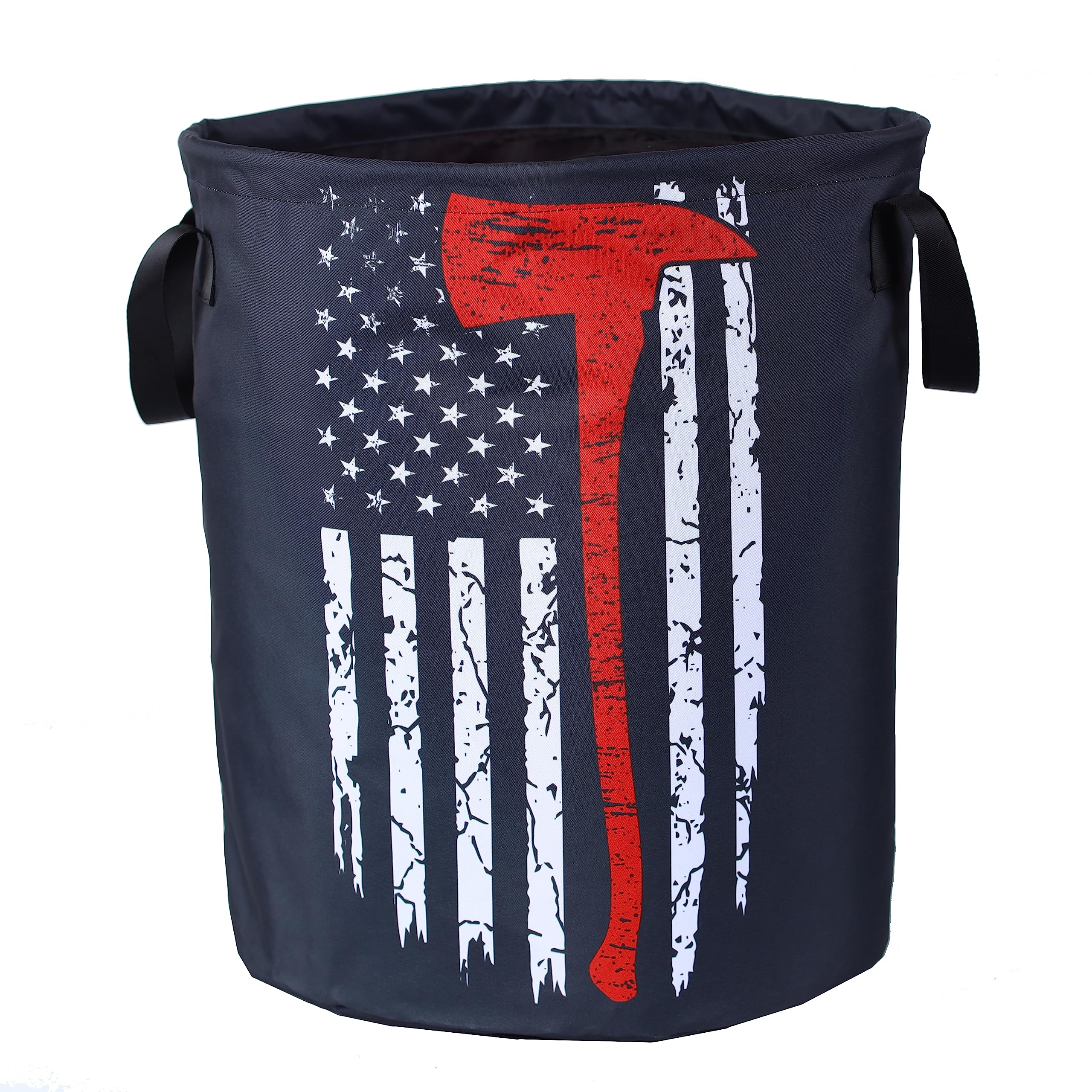 American Flag Red Line Ax Laundry Basket Firemen Foldable Waterproof Oxford Cloth Funny Tote Bag Laundry Hamper Clothes Storage