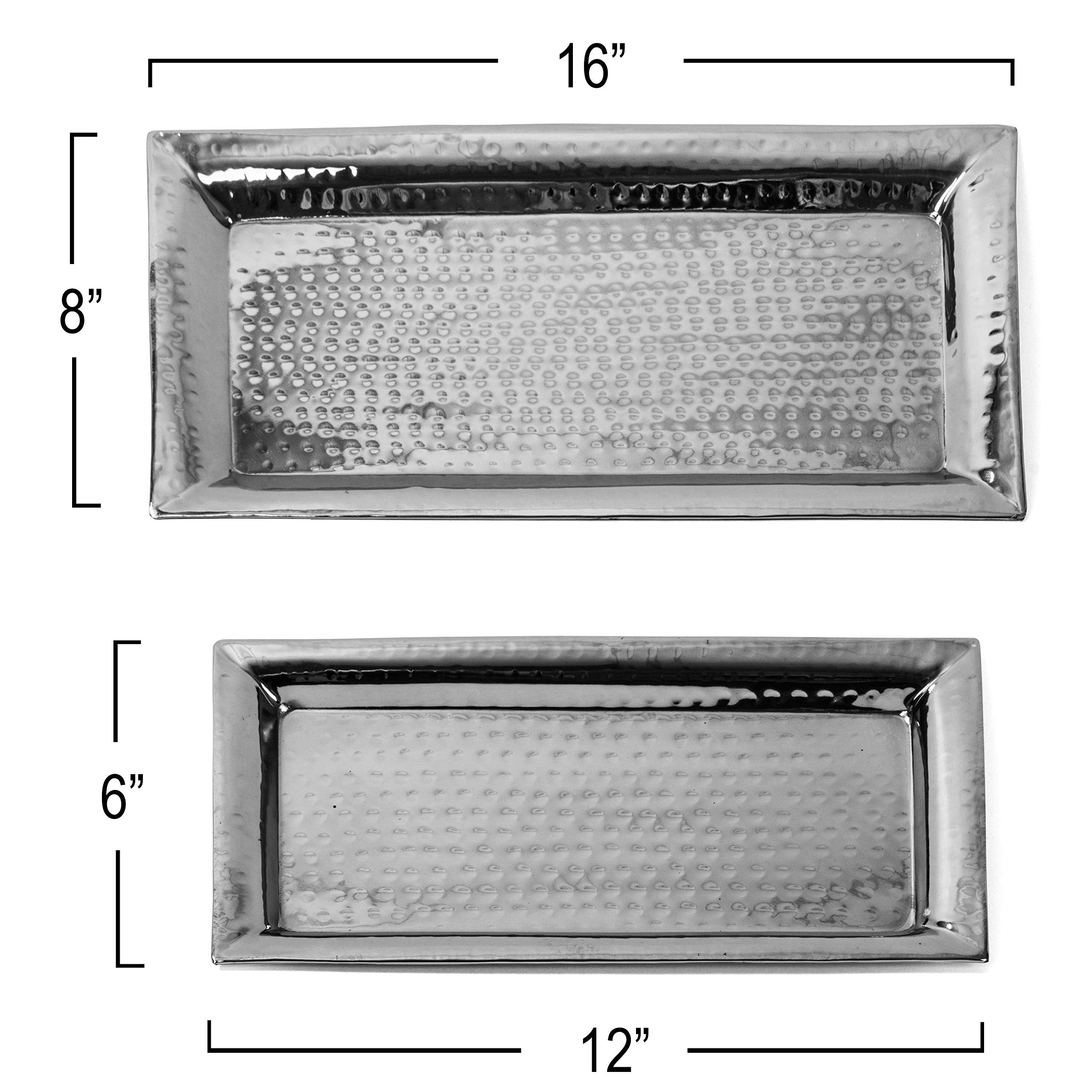 Colleta Home Silver Hammered Trays - Silver Serving Tray And Platters - Appetizer Tray - Chrome Platters (2 Pack Rectangle Platt