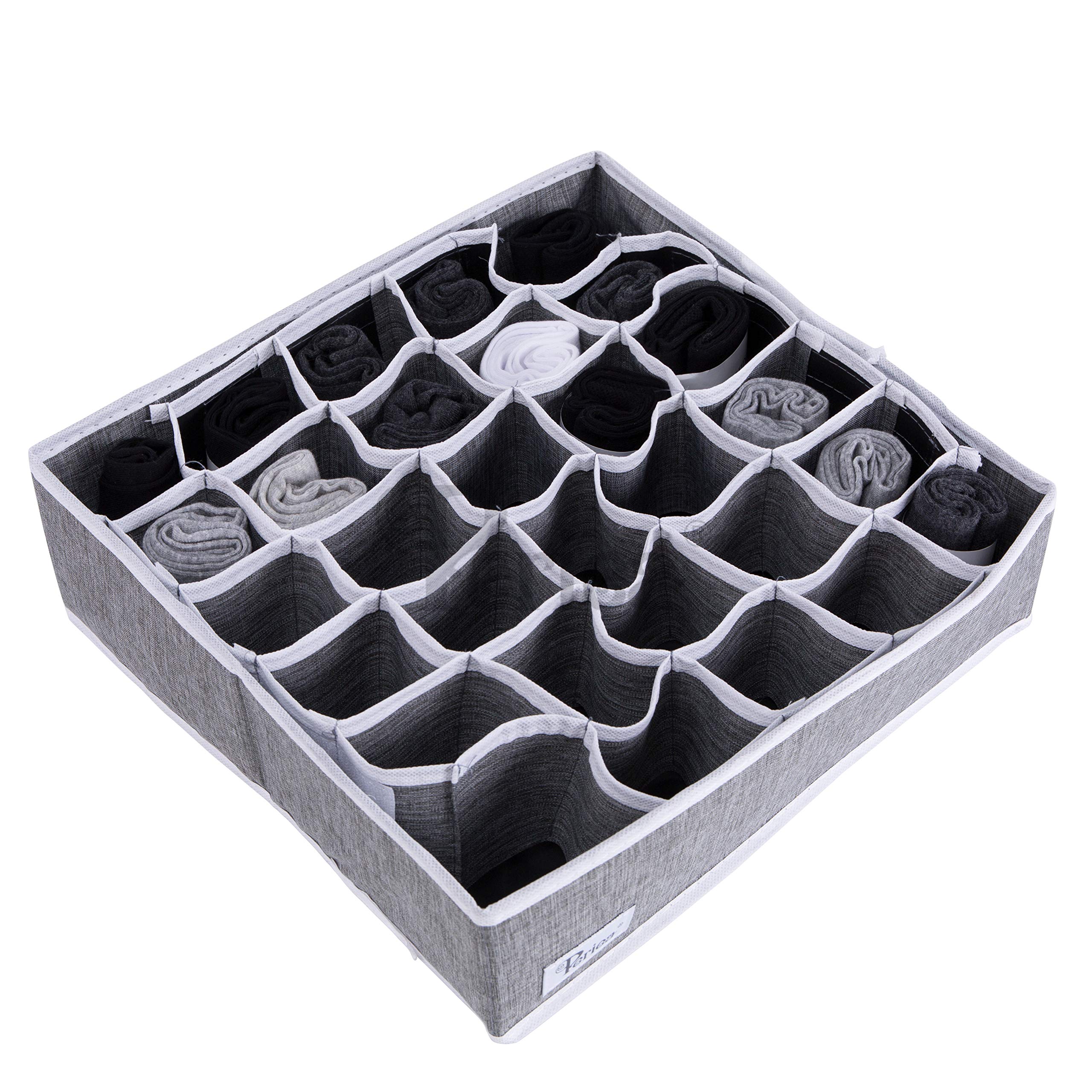 Periea Drawer Organizer Bedroom Underwear 30 Cell 'Fosy' (Premium, Silver Grey with White Piping)