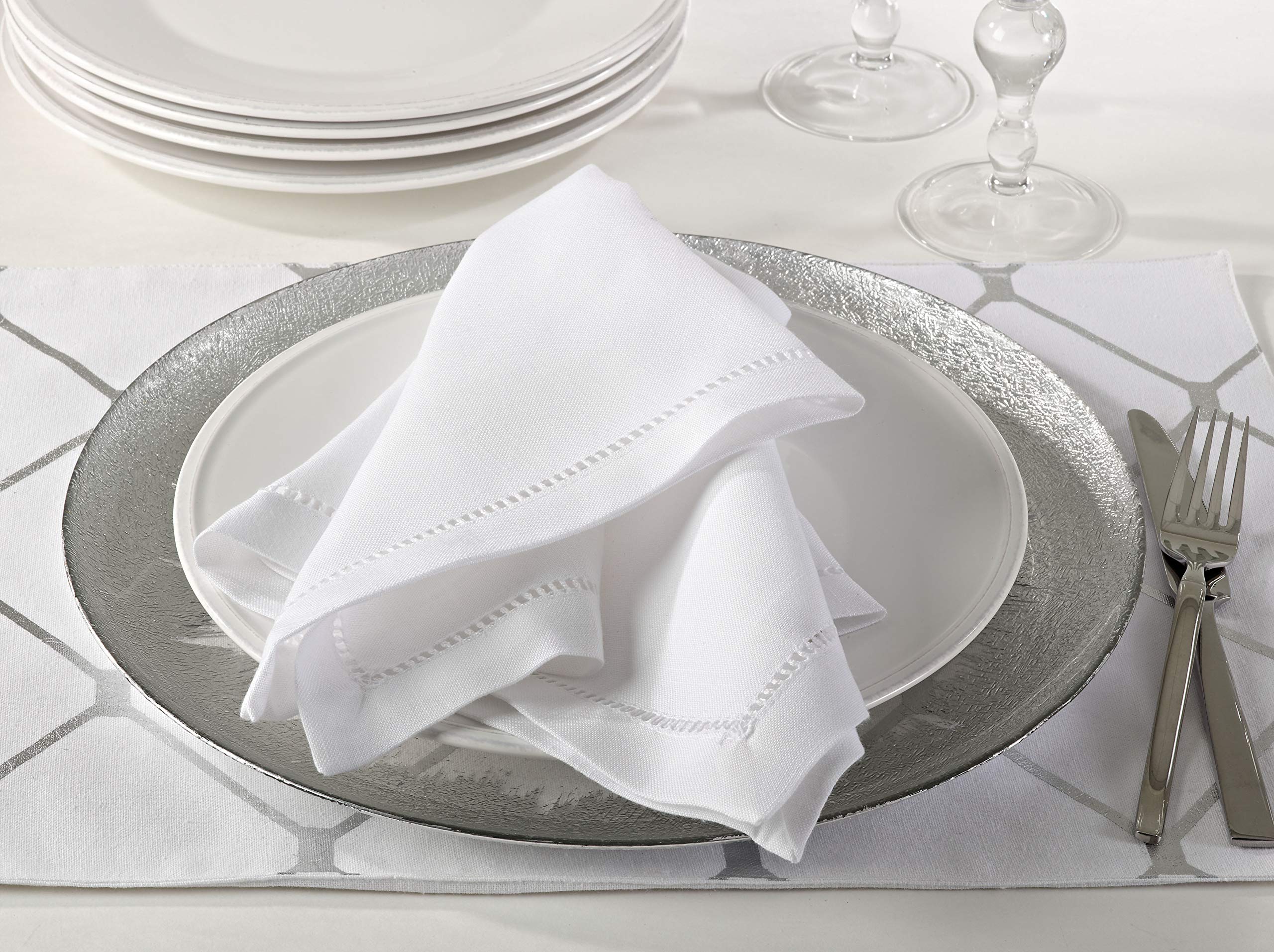Saro Lifestyle Hemstitched Border Dinner Napkin (Set Of 12), White, 22''X22''