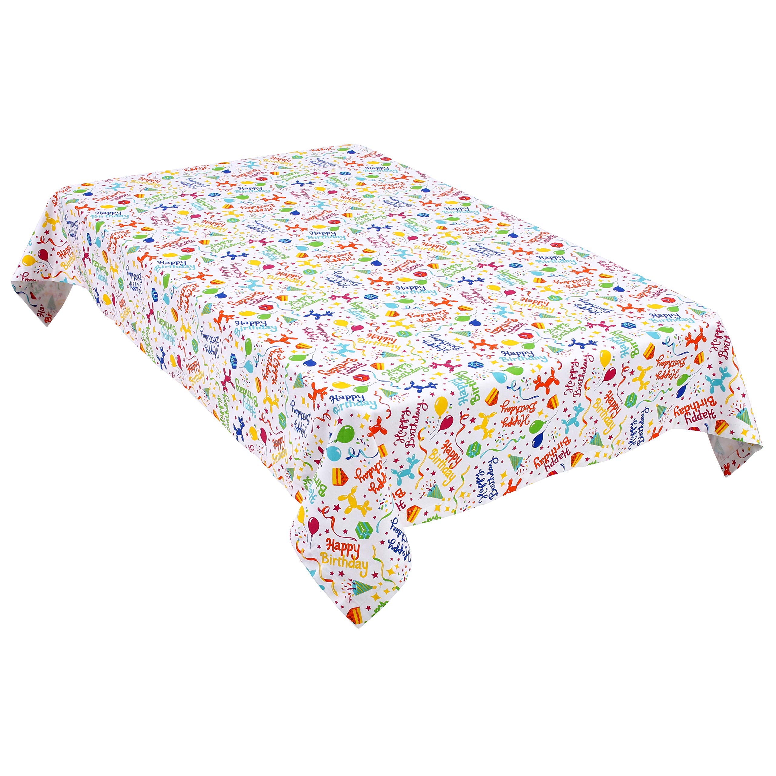 Cackleberry Home Happy Birthday Balloon Dogs Cotton Fabric Tablecloth, 52 X 70 Rectangular