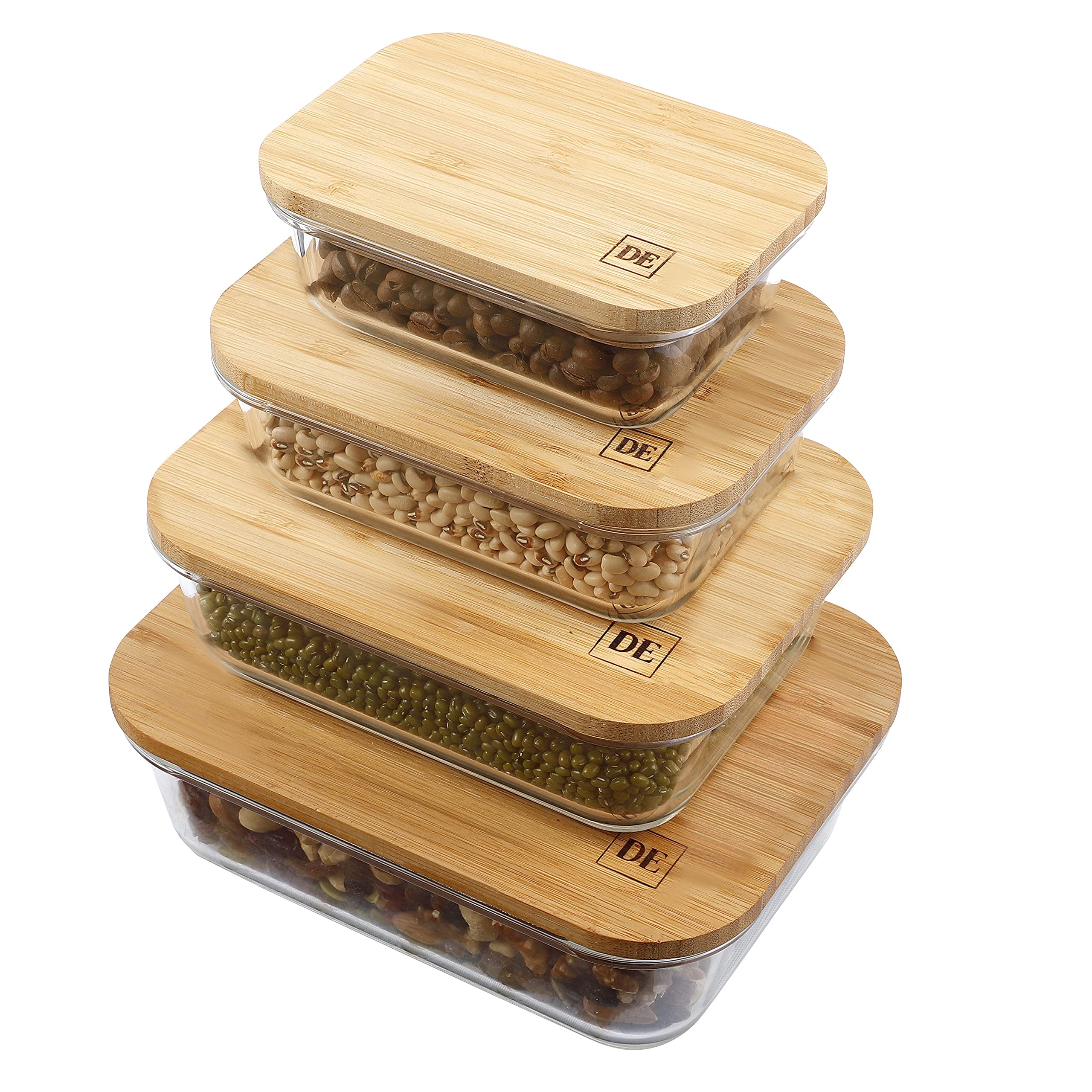 DE Glass Food Storage Containers with Bamboo Lids (3 Pack, 51 Ounce) Eco Friendly Meal Prep Containers Reusable - Airtight, Plas