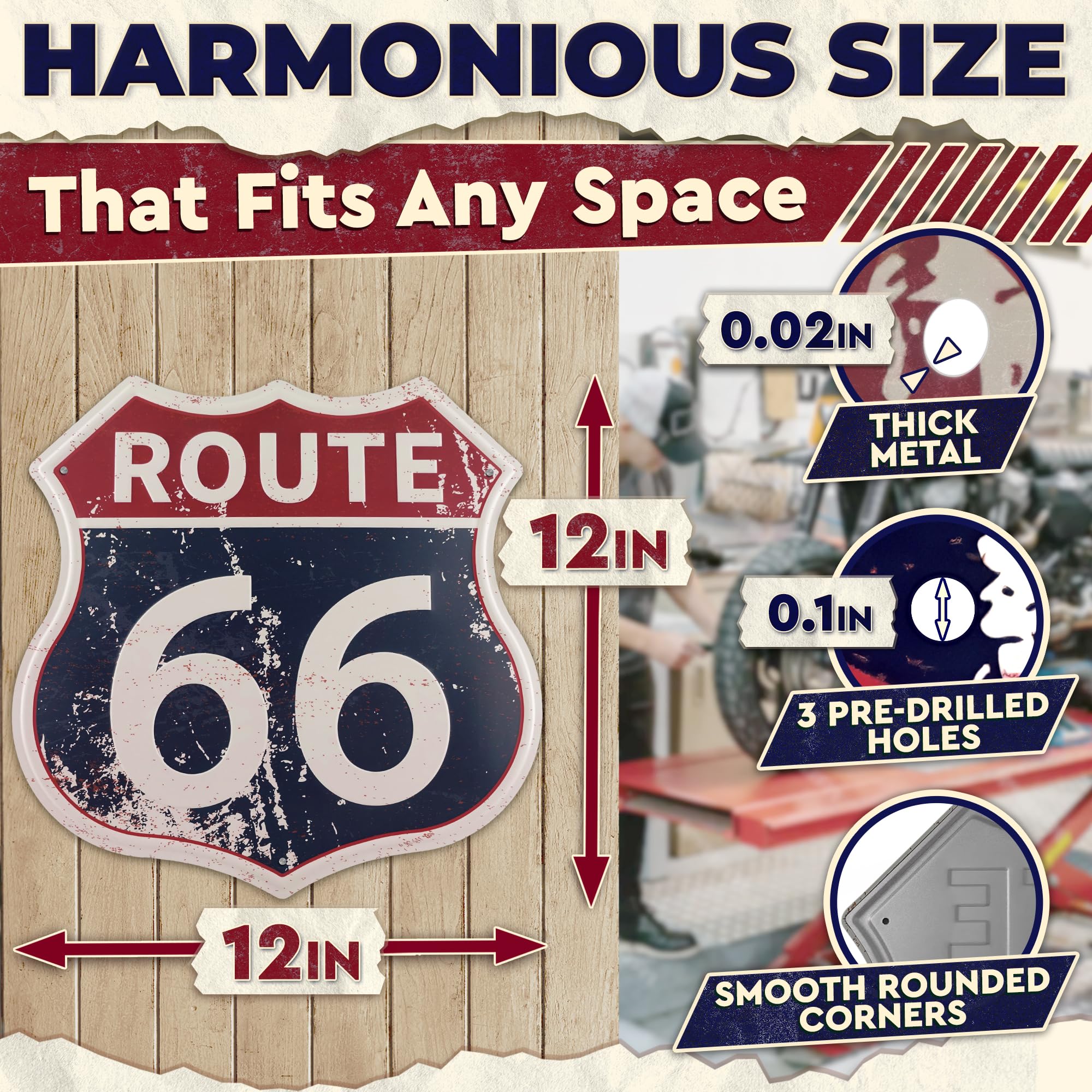 Route 66 Sign - Easy to Hang Tin Signs Vintage Style 12  12 Inch | Route 66 Decor for Bedroom, Man Cave, Garage, Workshop, Bar,