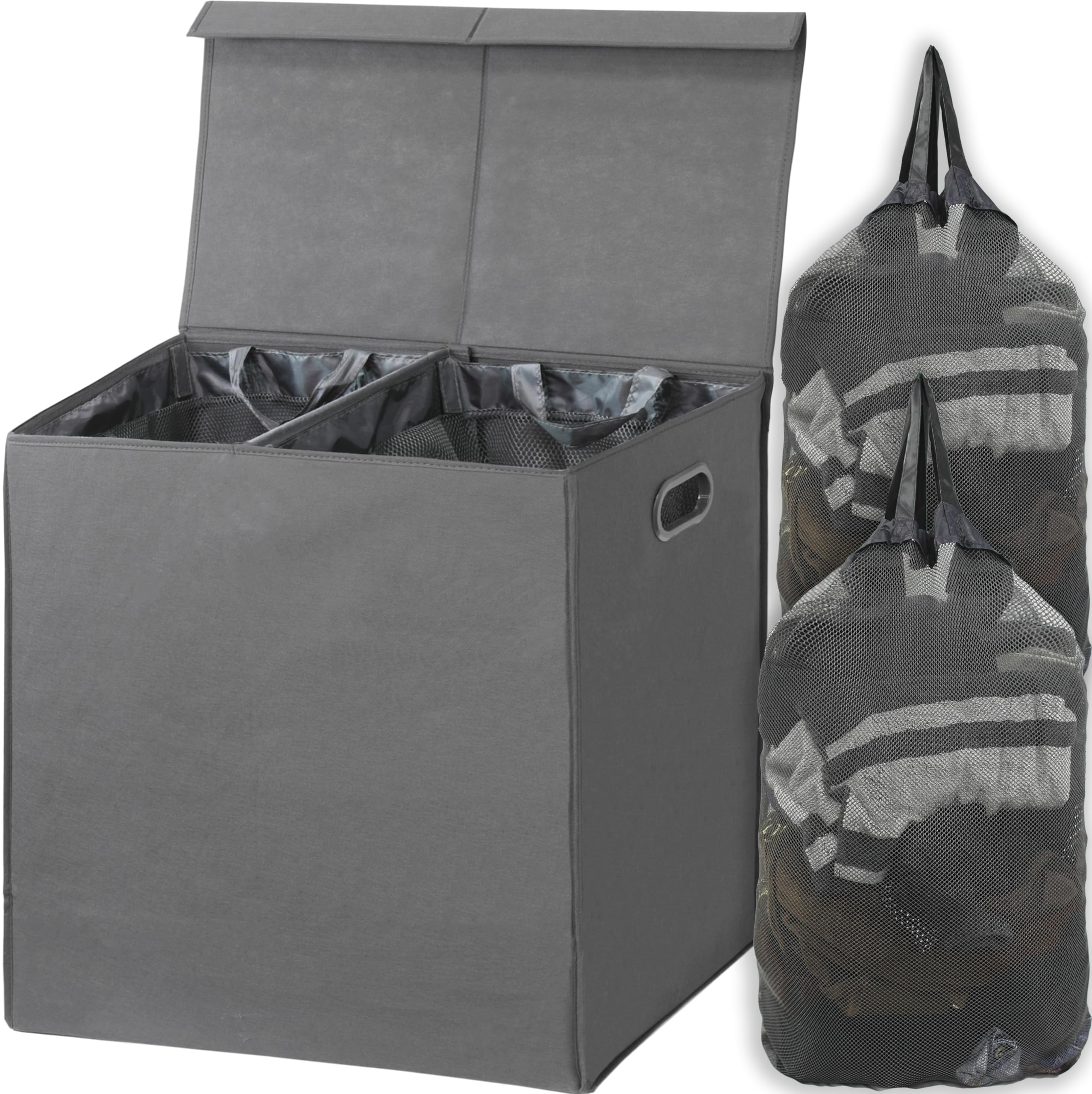 Simple Houseware Double Laundry Hamper With Lid And Removable Laundry Bags, Dark Grey