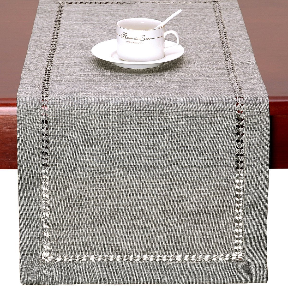 Grelucgo Handmade Hemstitch Gray Dining Table Runner Or Dresser Scarf, Rectangular 14 By 108 Inch