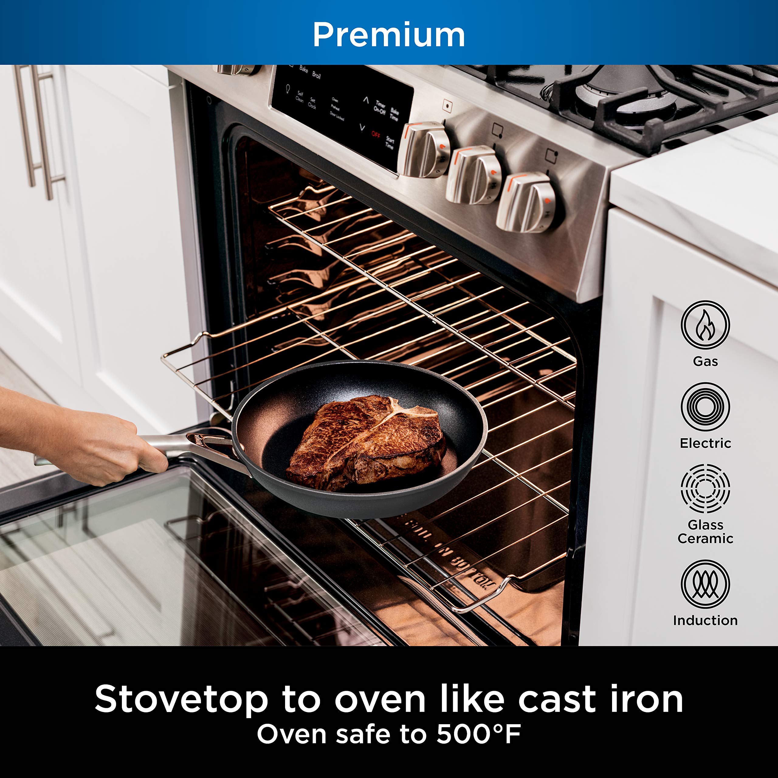 Ninja NeverStick Premium Hard-Anodized 10 Piece Pots & Pans Set, Nonstick Cookware Set, Durable, Oven Safe to 500F, Slate Grey,