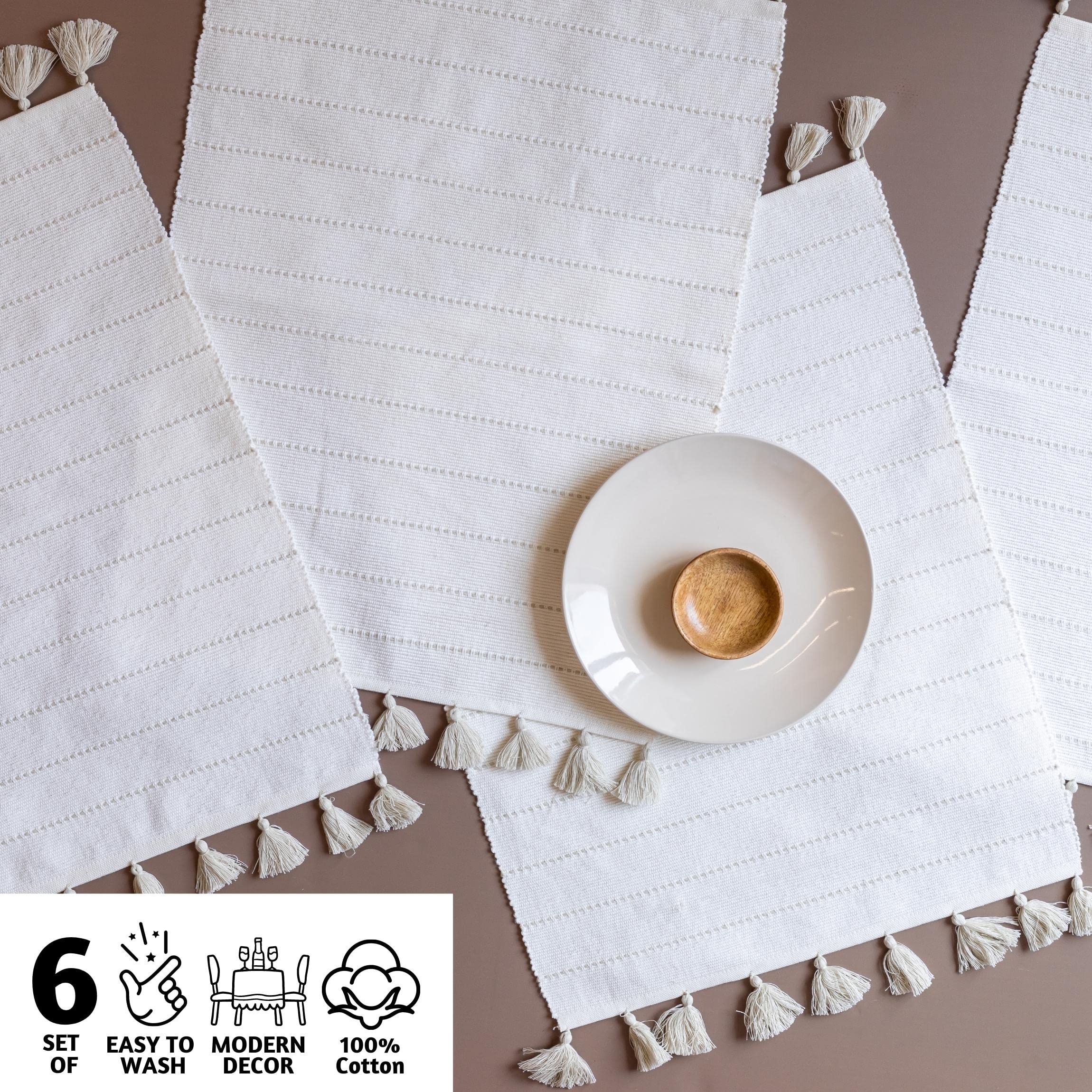 Folkulture Woven Placemats Set Of 6, 14 X19 Inches Spring Table Mats For Farmhouse Dining Table D