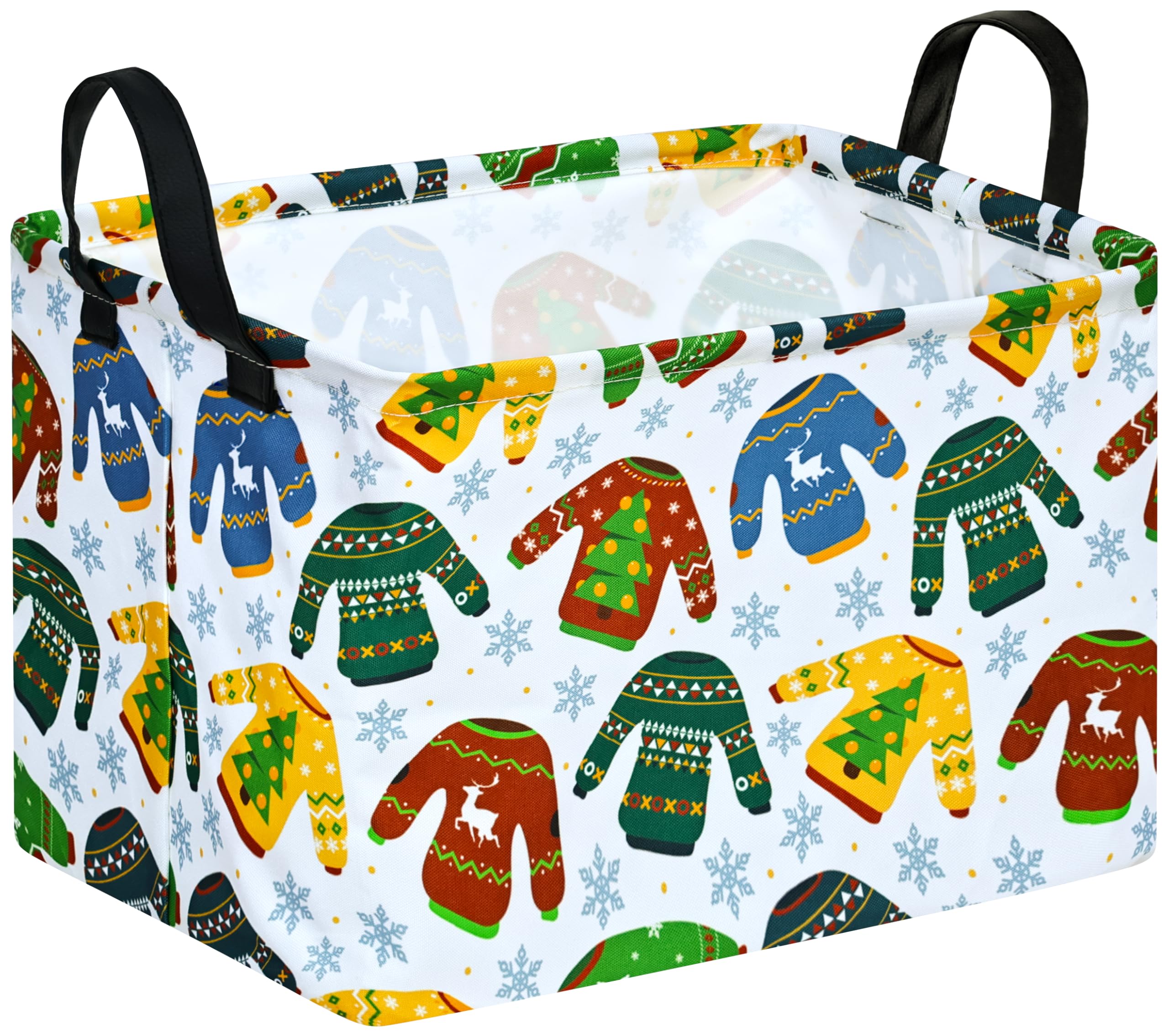 MAIZMZ Christmas Empty Storage Basket,Baby Gifts Basket Santa Snow Sweater kids Hamper Collapsible Nursery Hamper Waterproof Clo