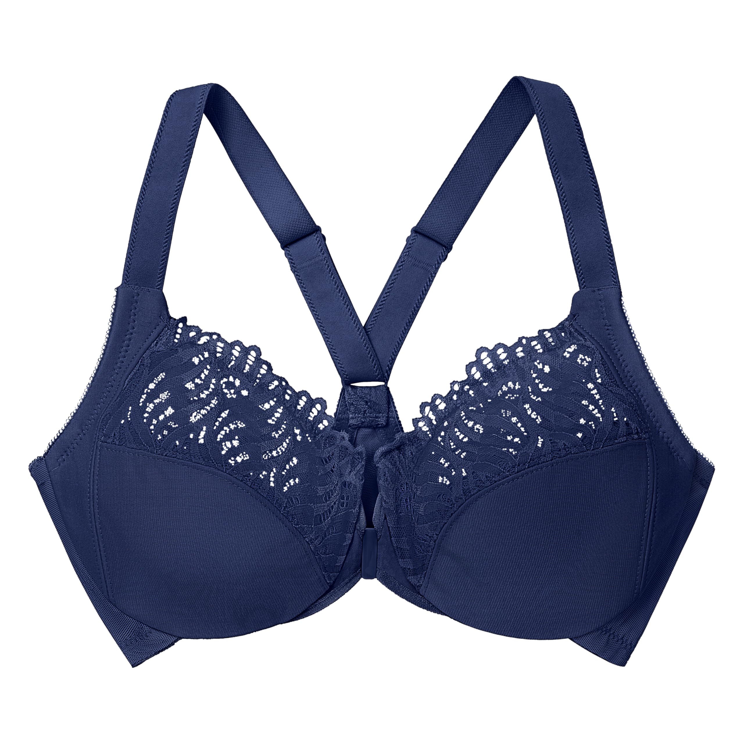 Glamorise Full Figure Plus Size Front-Closure T-Back Wonderwire Bra Underwire 1246 Blue