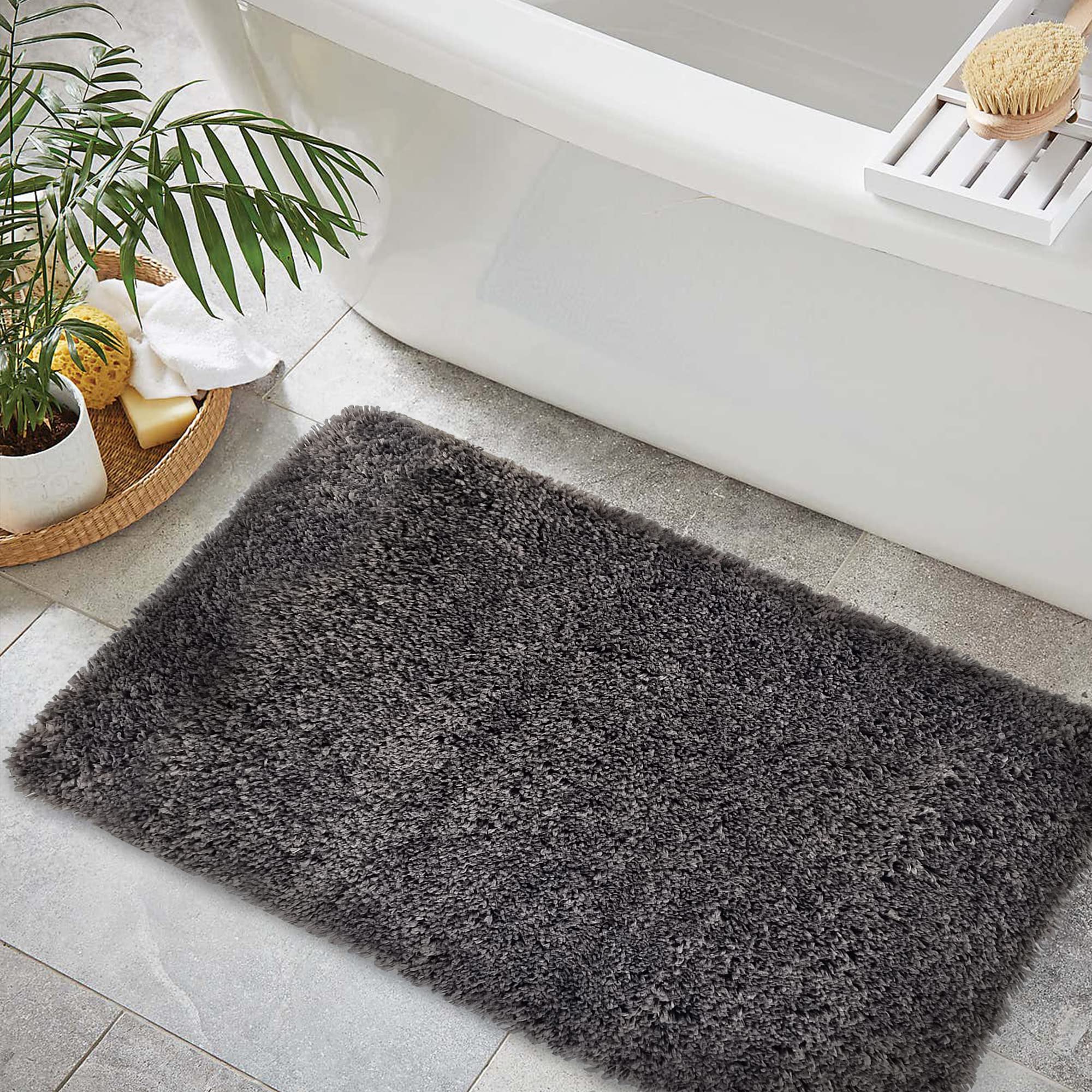 Sussexhome Solid Gray Bathroom Rugs Sets, Shower Rugs With Toilet Rugs Shower Rugs With Rectangular Shaped, Non Slip Bath Mats,