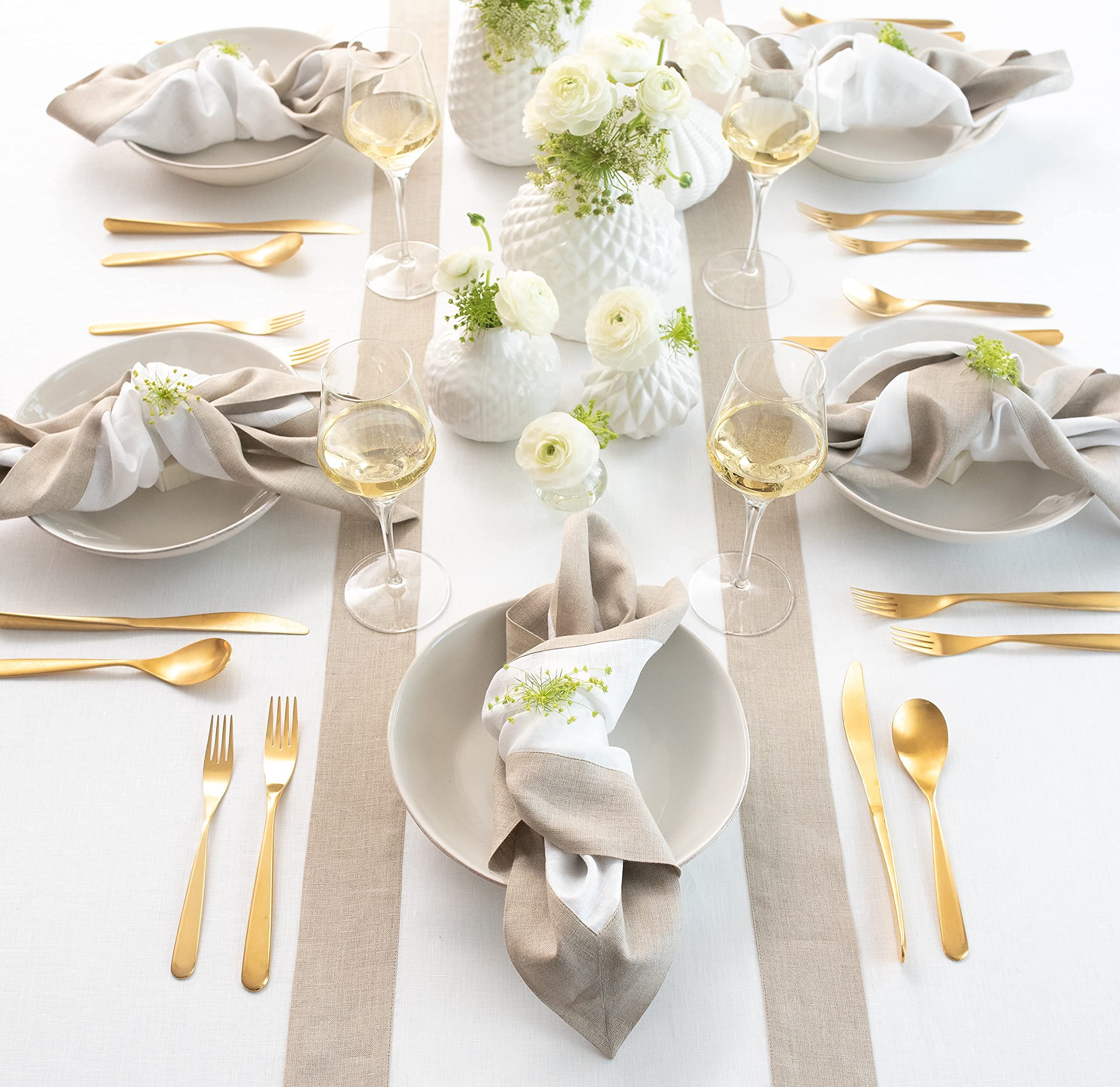 Solino Home Linen Table Runner 14 x 60 Inch - 100% Pure Linen Natural and White Table Runner for Spring  Summer  Dining - Handcrafted from European Flax and Machine Washable - Contempo