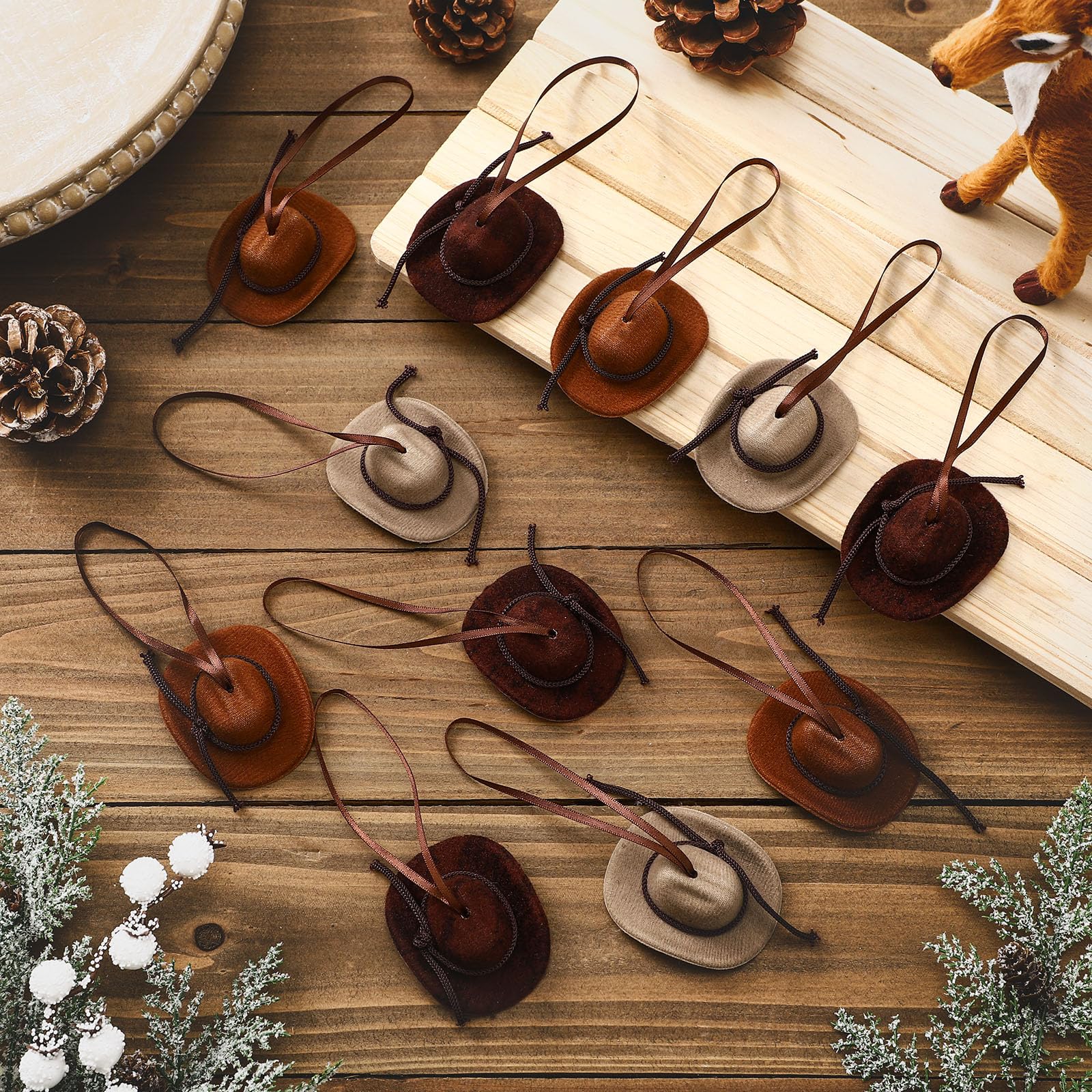 Bucherry 12 Pcs Christmas Western Ornaments Cowboy Cowgirl Hat Ornaments for Christmas Tree Decorations Mini Cowboy Doll Hat Bul