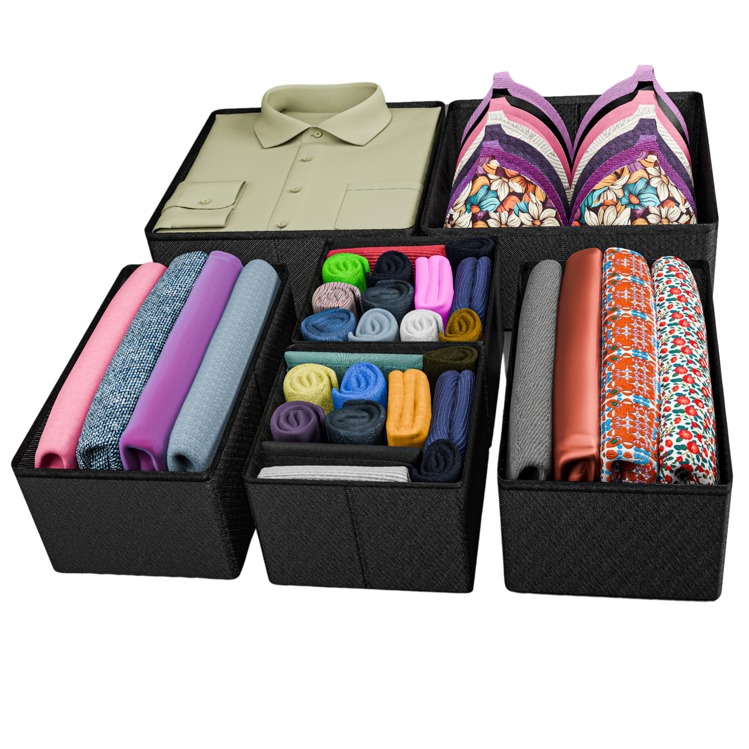 Skrill NonWoven 6Piece Foldable Clothing Storage Box Set | Cube Baskets, Bins & Dividers For Closet & Dresser Drawer Organizat