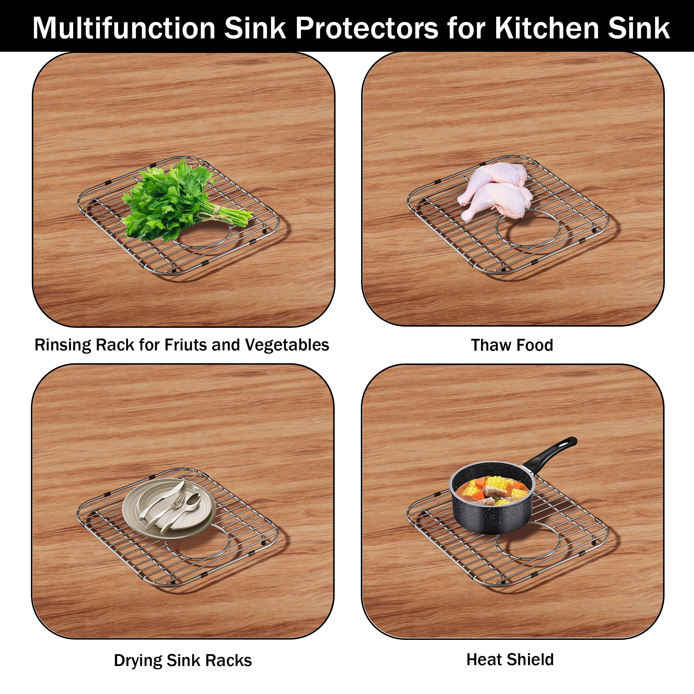 4Pack Stainless Steel Sink Protectors For Kitchen Sink, 13.1''X11.6''X1'' Sink Grid Universal With Rear Drain, Rust-Resistant Me