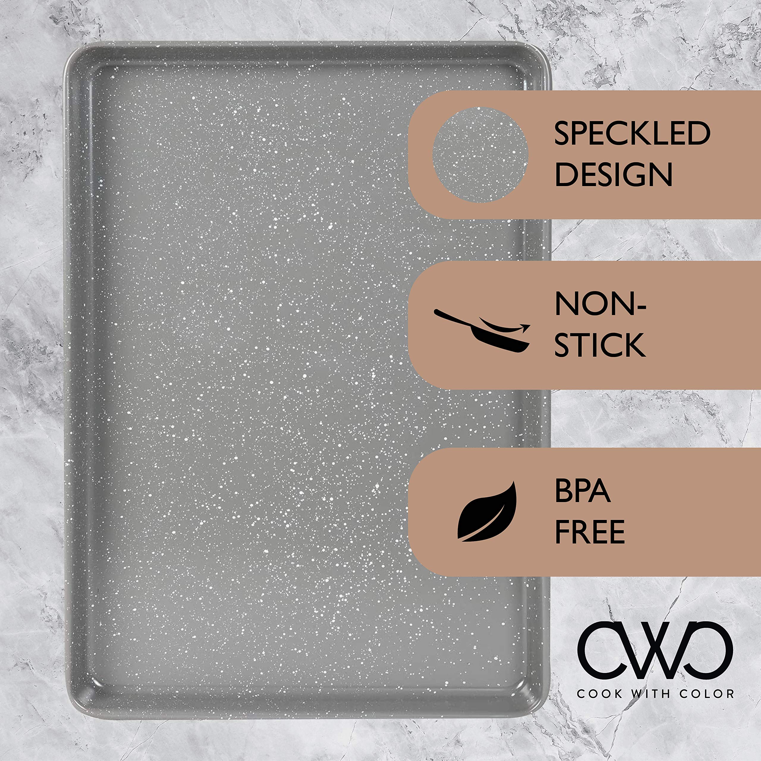 Cook With Color Bakeware Non Stick Baking Sheet, Speckled 9X13 Inch Classic Cookie Sheet, Roasting Sheet (Grey)