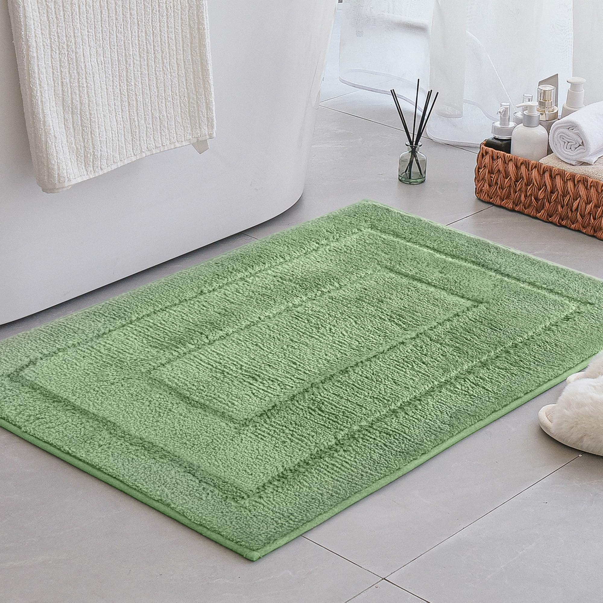 Granny Says Sage Green Bathroom Rugs Non Slip, 24'' X 36'', Large Bathroom Rugs Washable, Bath Rugs For Bathroom,Bath Mats For B