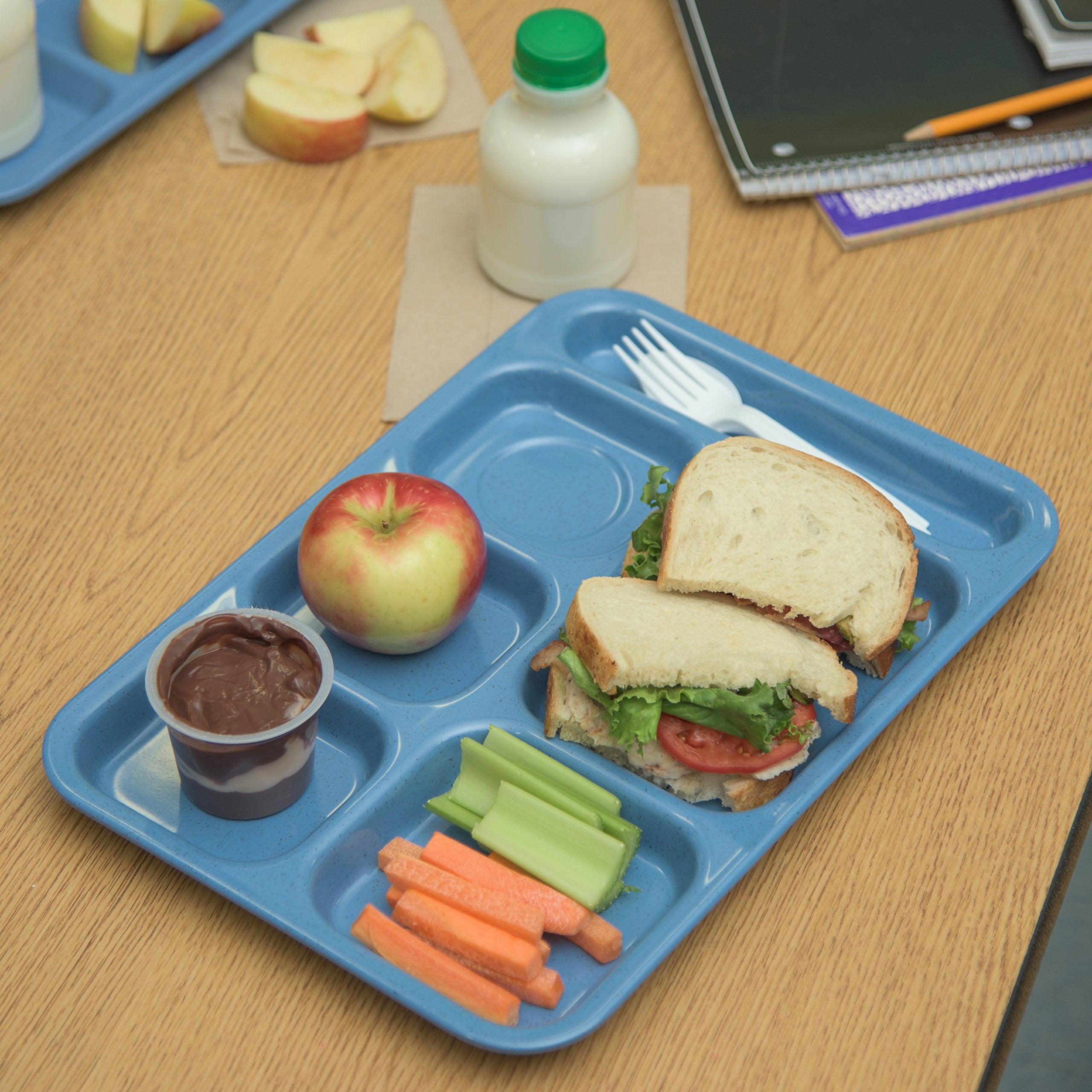 Carlisle Foodservice Products Right-Hand Heavyweight 6-Compartment Melamine Tray 10'' X 14'' - Sandshade