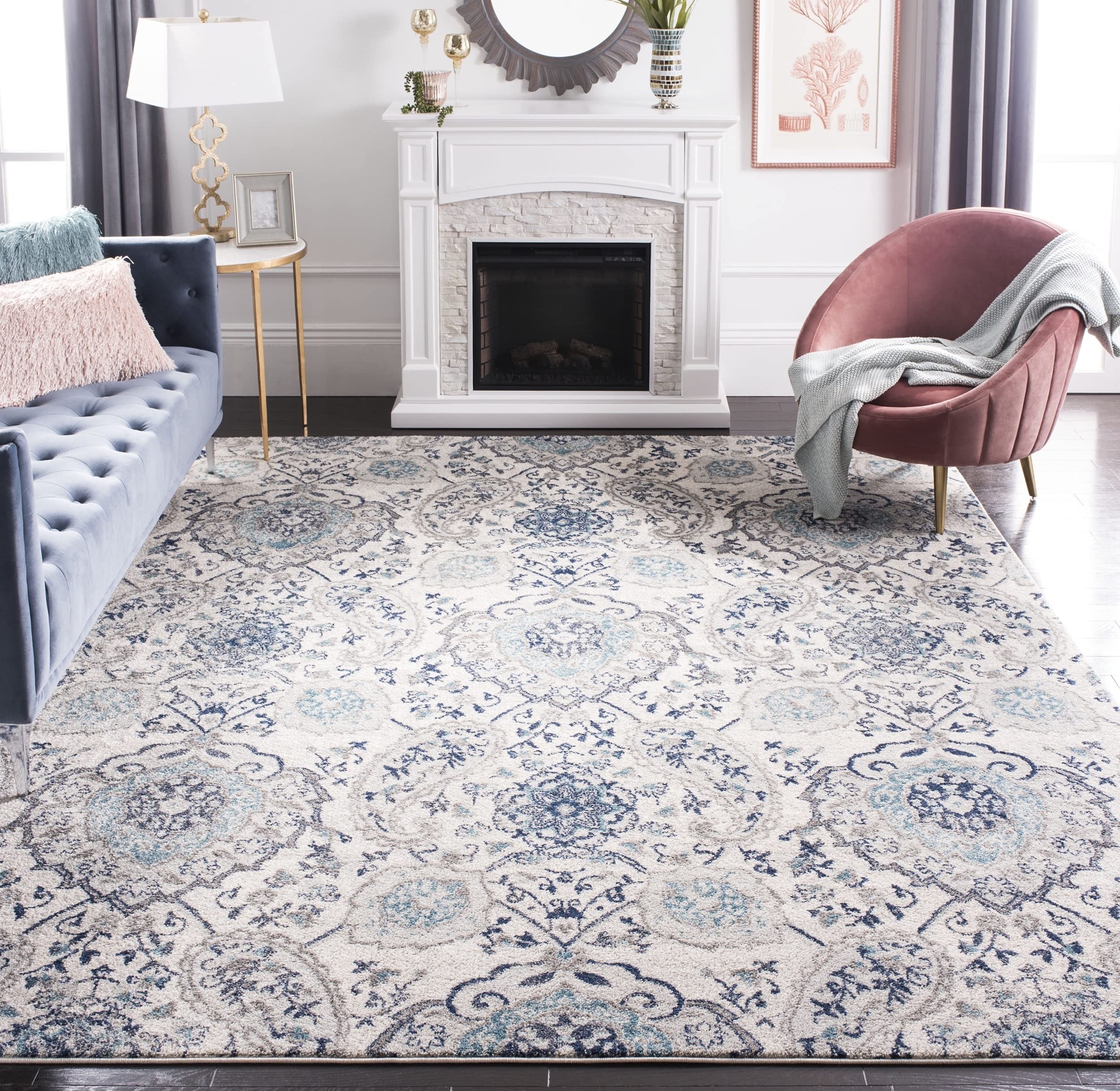 SAFAVIEH Madison Collection Area Rug - 10 Square, Cream & Light Grey, Boho Chic Glam Paisley Design, Non-Shedding & Easy Care, 