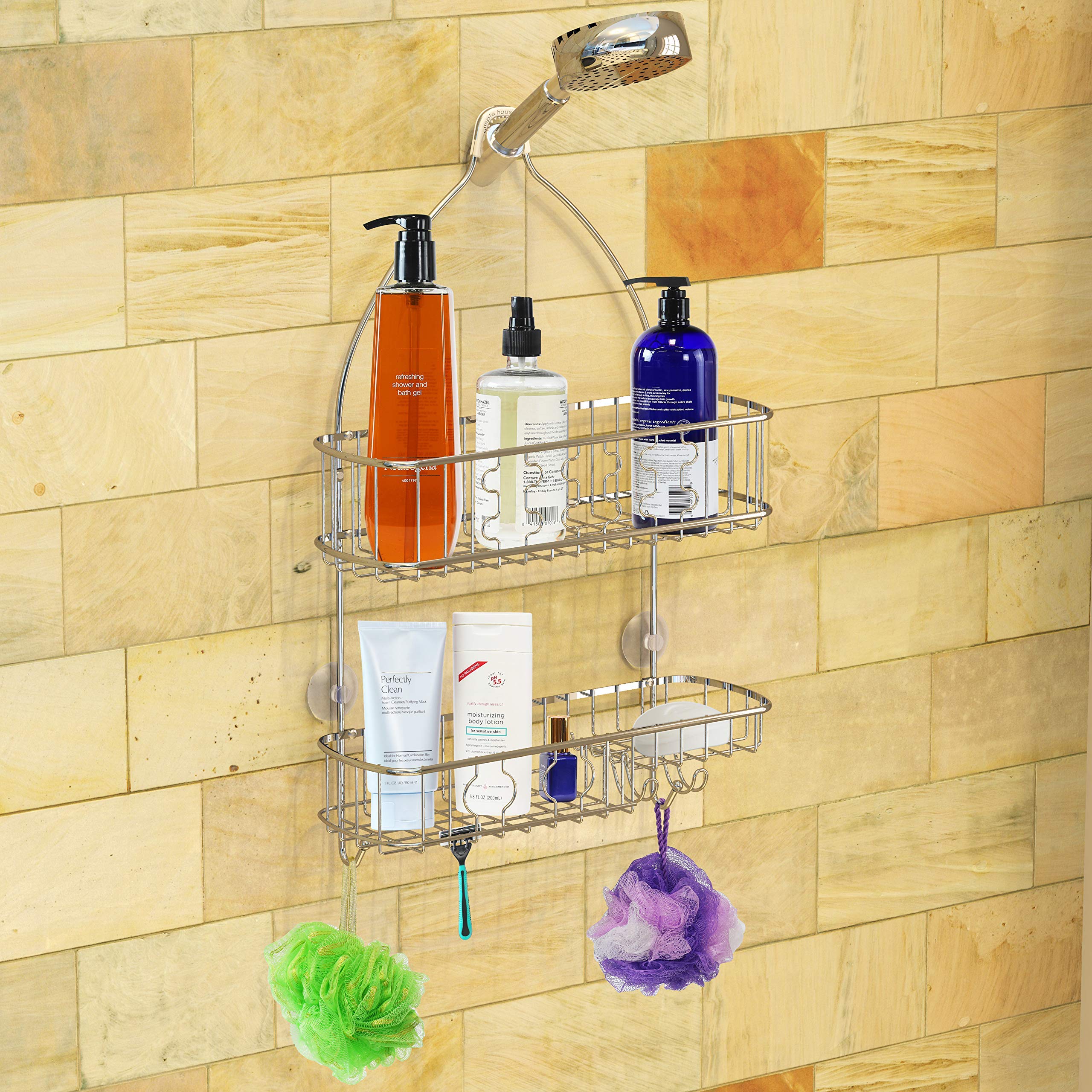 Simple Houseware Bathroom Hanging Shower Head Caddy Organizer, Chrome (26 X 16 X 5.5 Inches)