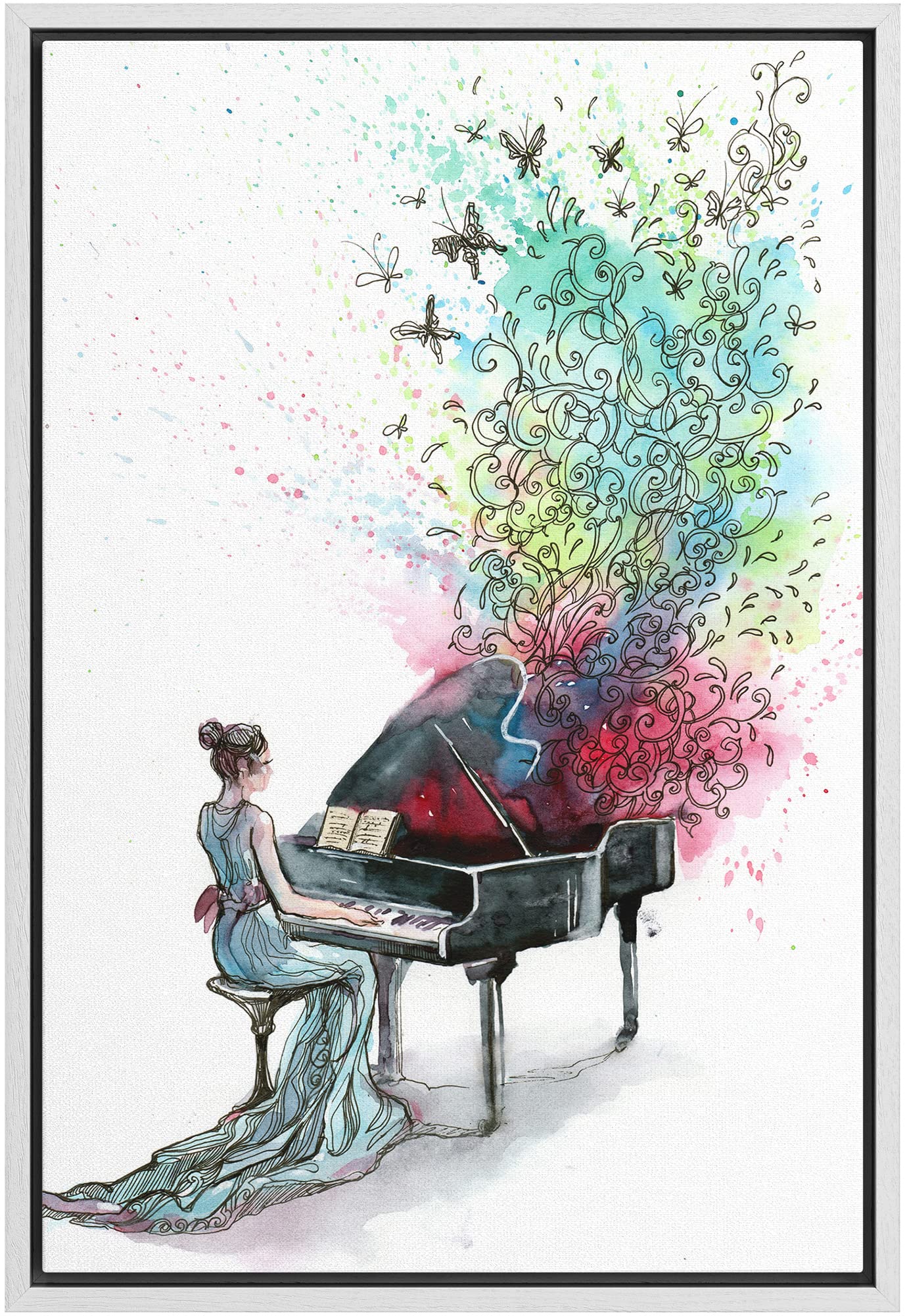 Wall26 Framed Canvas Prints Wall Art - Grand Piano Music - 24''X36'' White