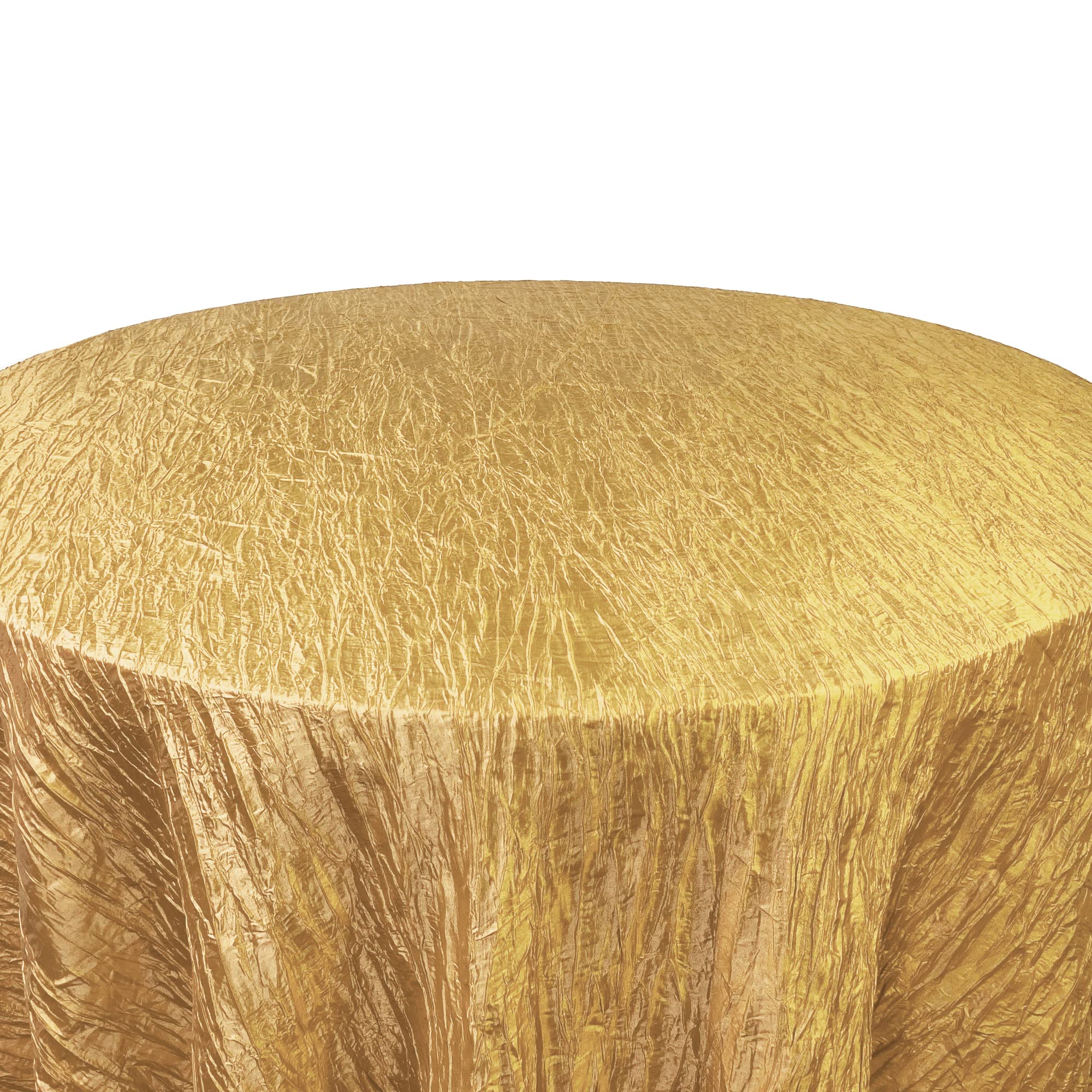 Your Chair Covers - 120 Inch Round Crinkle Taffeta Tablecloth - Gold, Crushed Shiny Dining Table Cloth For Wedding Party Birthda