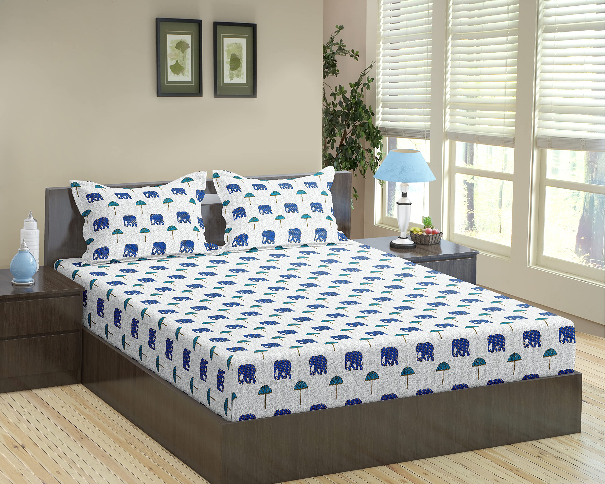 Trance Home Linen 180Tc 100% Cotton 72X30 Single Bed Size Elastic Fitted Bedsheet | Printed Single Size Bed Elasticated Fitted B