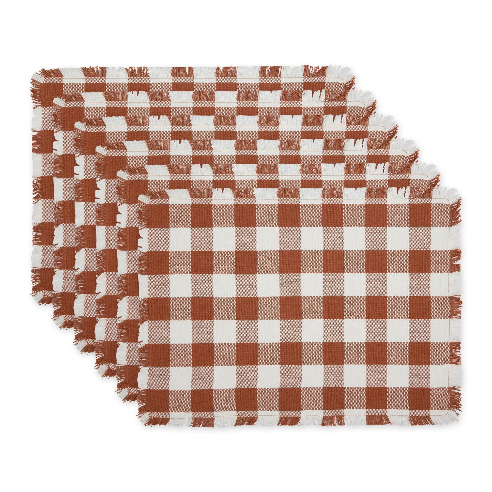 Dii Heavyweight Fringed Check Tabletop Collection, Placemat Set, 13X19, Cinnamon, 6 Piece