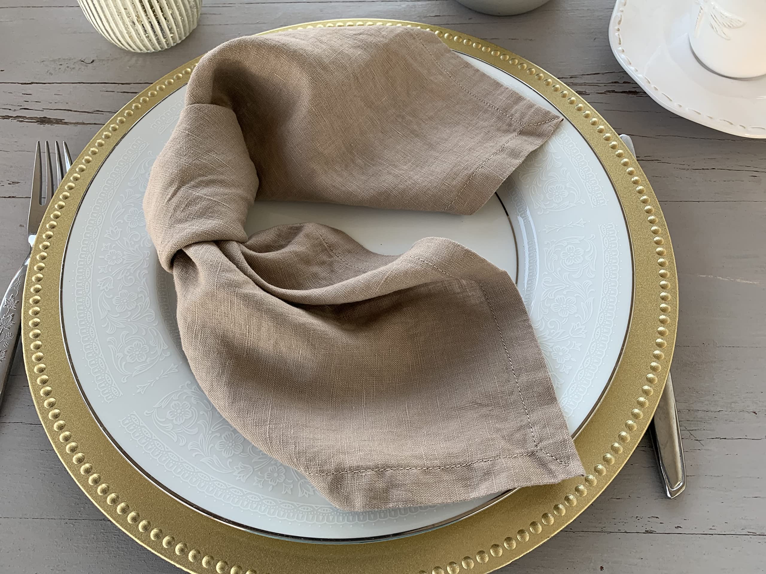 Linen Napkins -100% French Flax - Stonewashed Pure Linen Cloth Napkins - Size 18 Inch X 18 Inch - Set Of 4 (Natural Rustic Taupe