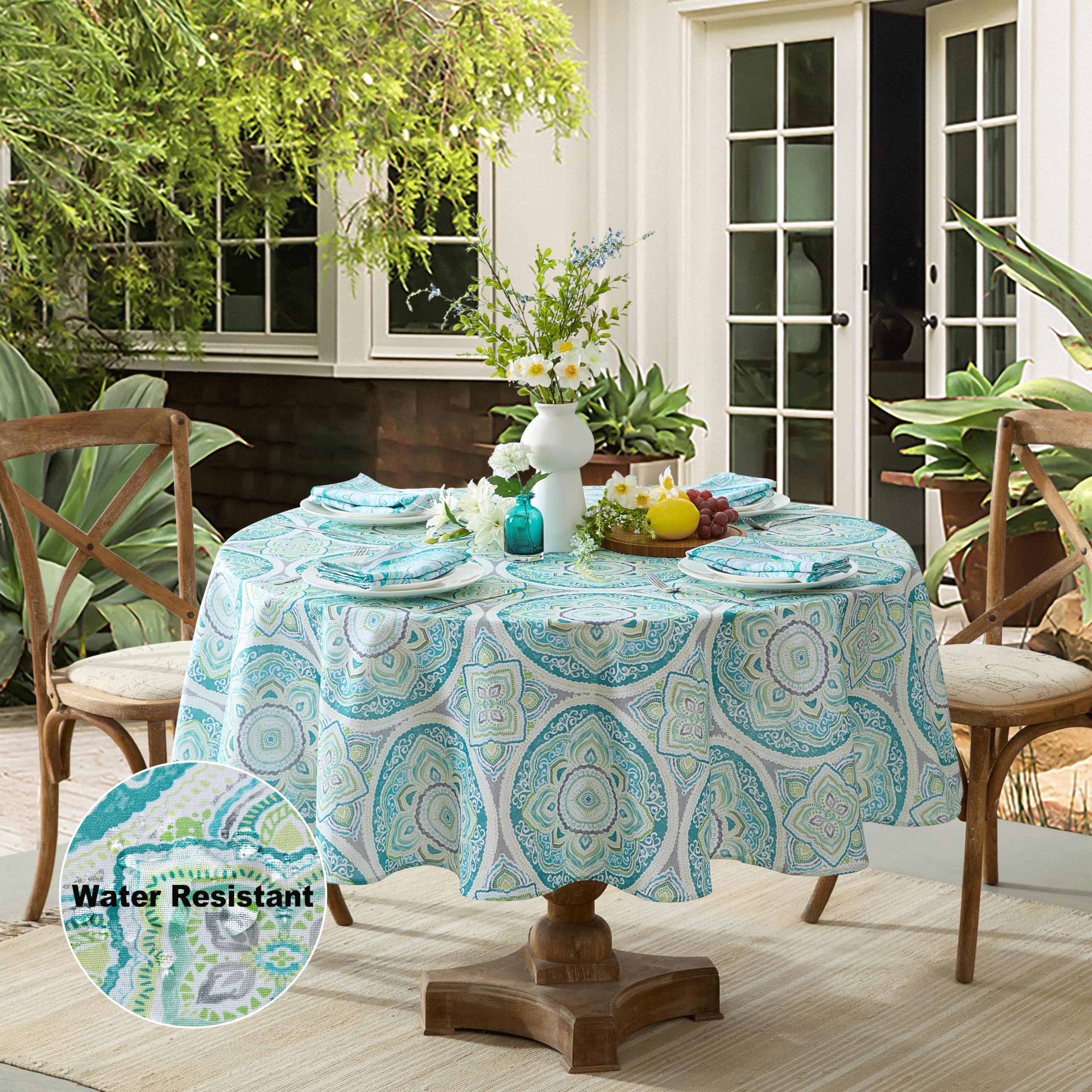 Newbridge Square Fabric Napkins, Santorini Mosaic Glass, Set Of 4 Napkins, Indoor Outdoor Stain And Water Resistant Heavy Weight