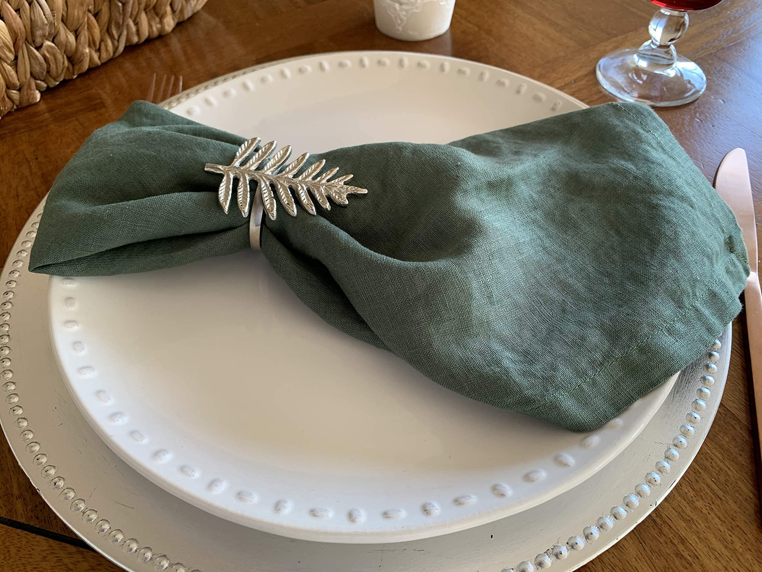 Linen Napkins -100% French Flax - Stonewashed Pure Linen Cloth Napkins - Size 18 Inch X 18 Inch - Set Of 4 (Soft Rustic Green)