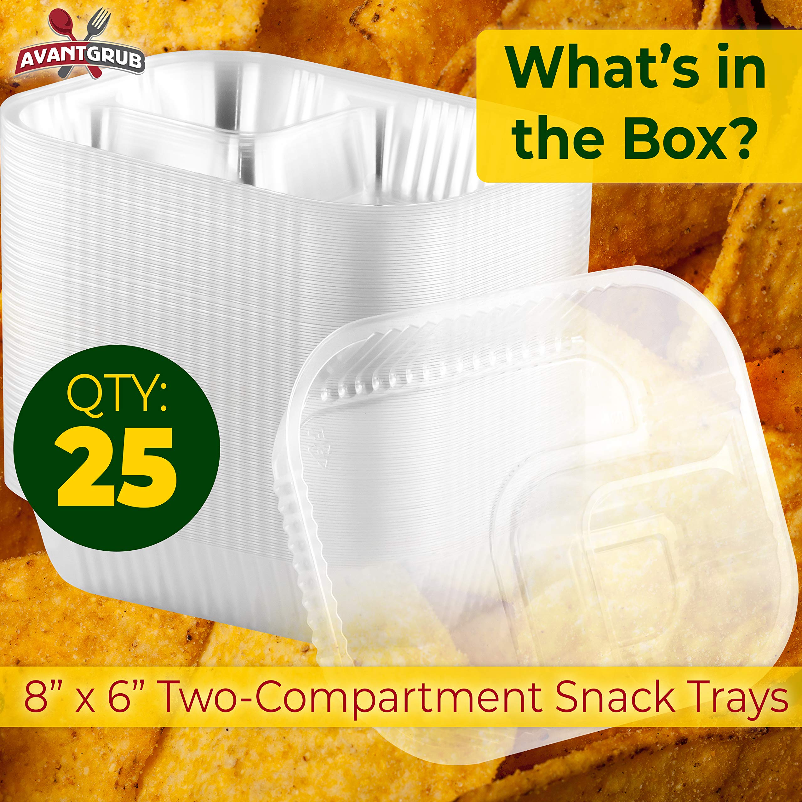 Anti-Spill  Large 6x8 Inch Plastic Nacho Trays 25 Pack. Reusable 2 Compartment Boats Great for Dips  Snacks  Fair Foods. Portable Nacho Chip Holders for School Carnivals  Parties  Concession Stands