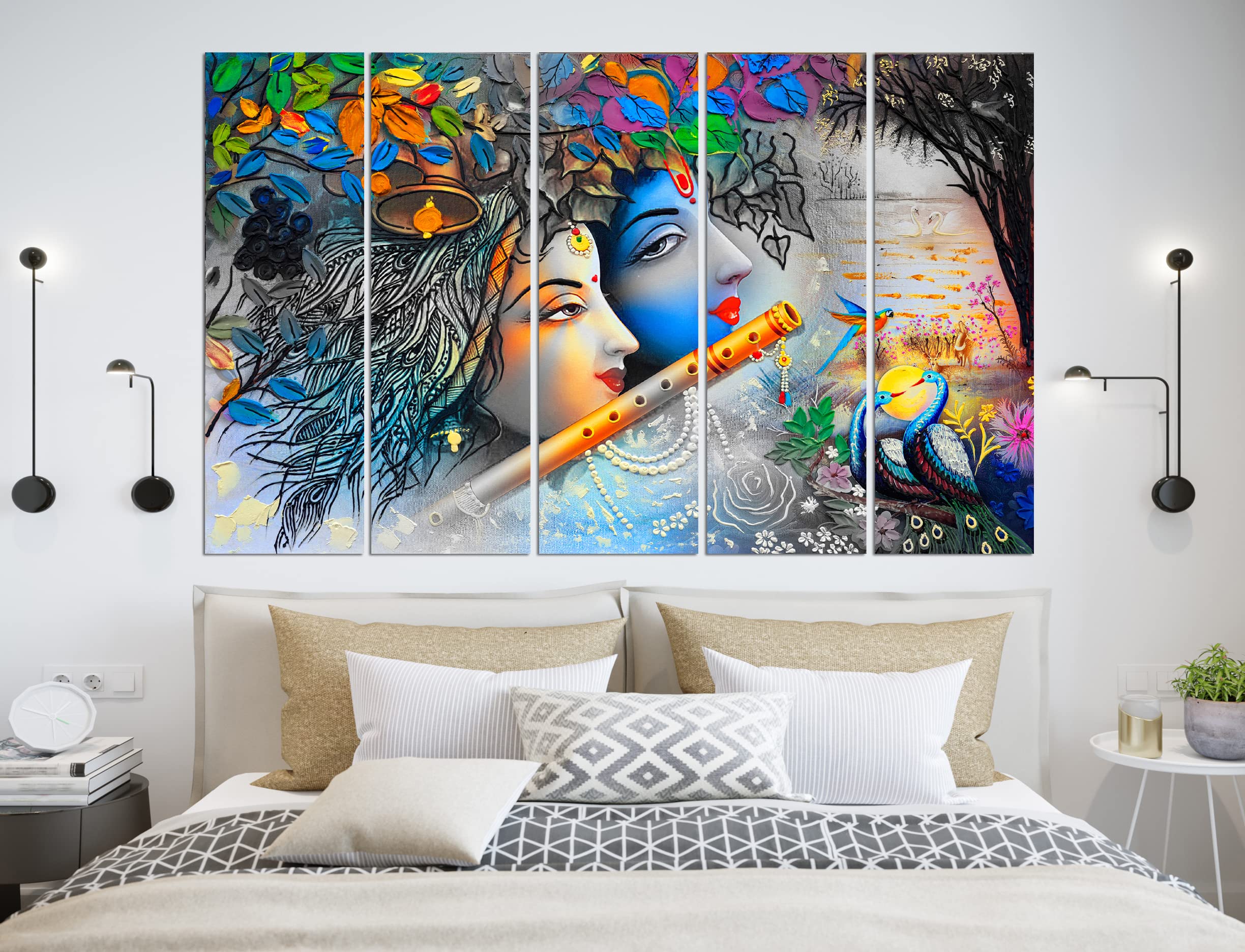 CN RETAILS Multiple Frames, Wall art Radha krishna Painting for home decor Living Room, Bedroom, Office, Hotels Wooden Framed Di