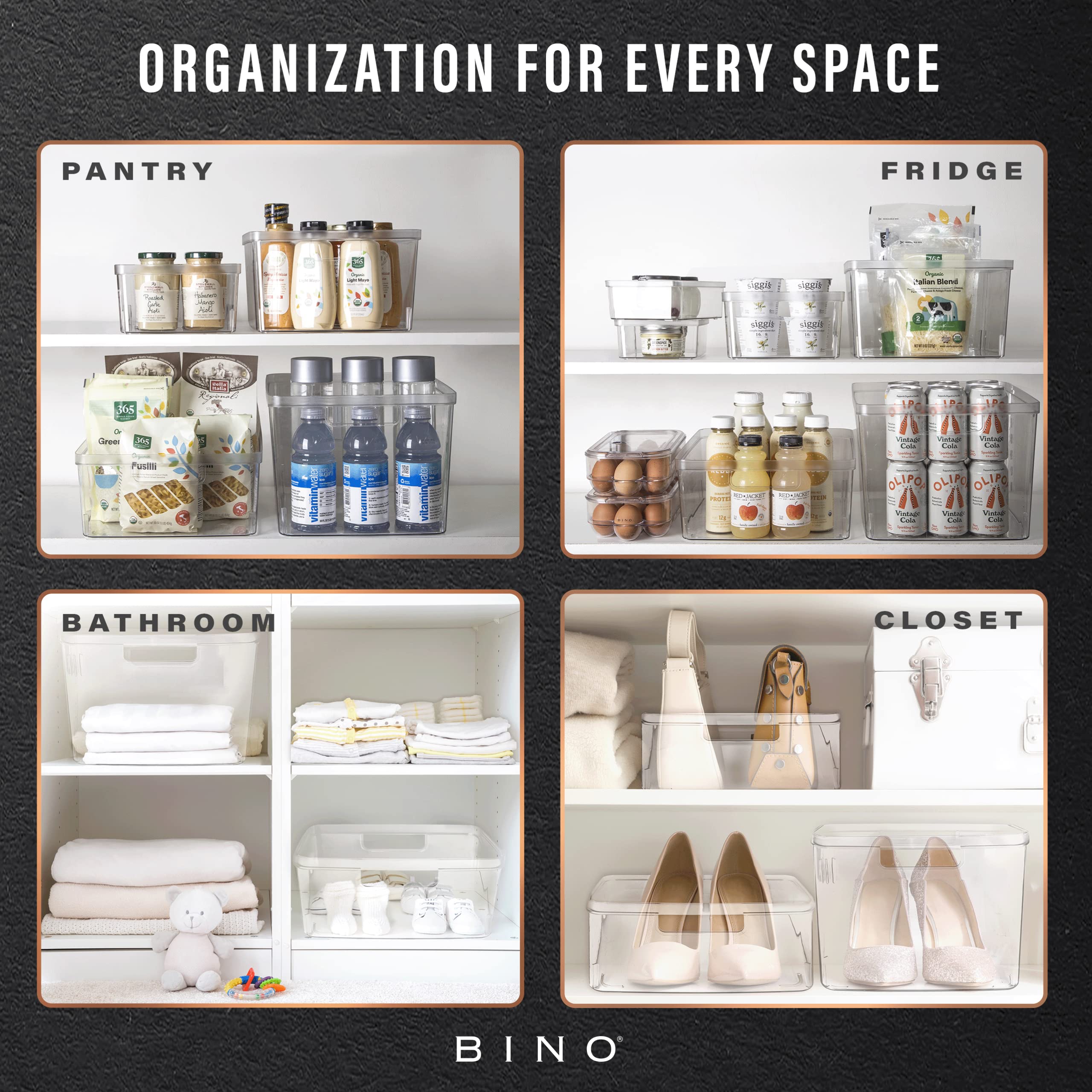 Bino | Plastic Bins, Large - 2 Pack | The Lucid Collection | Multi-Use| Built-In Handles | Bpa-Free | Clear Storage Containers |