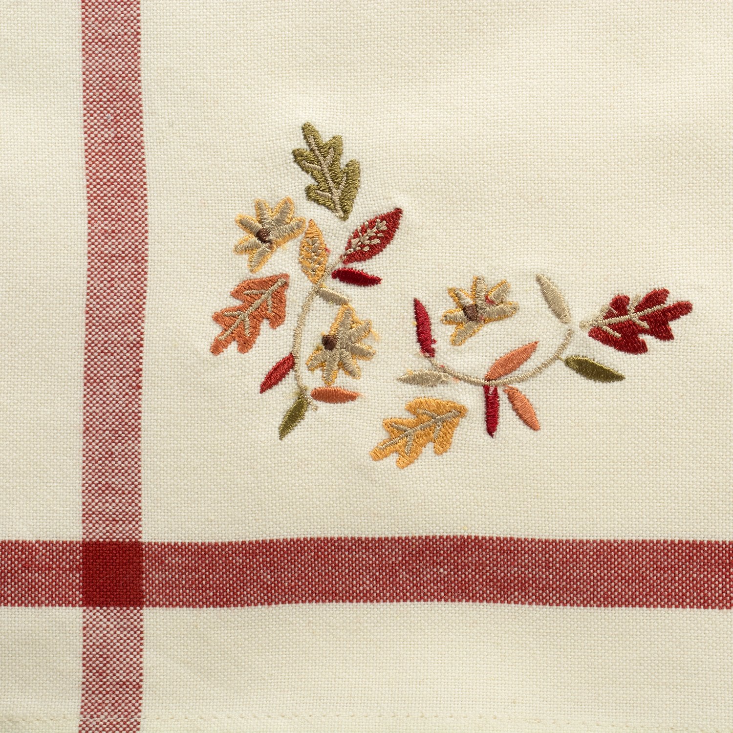 DII Natural Embroidered Fall Leaves  Bordered Napkin (Set of 6)