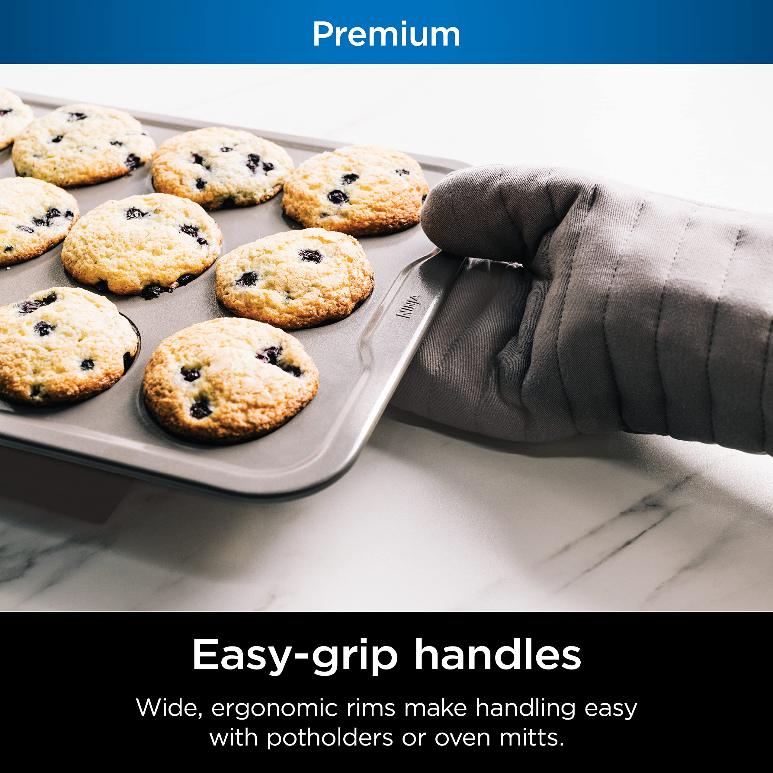 Ninja B30212 Foodi Neverstick Premium 12 Cup Muffin Pan, Nonstick, Oven Safe Up To 500F, Dishwasher Safe, Grey