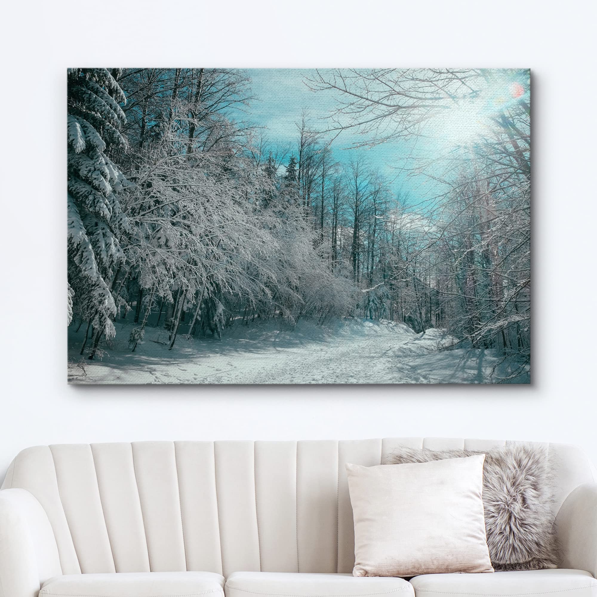 wall26 Canvas Print Wall Art Pine Tree Forest Covered in Snow Nature Wilderness Photography Modern Art Rustic Scenic Colorful Multicolor for Living Room  Bedroom  Office - 24''x36''