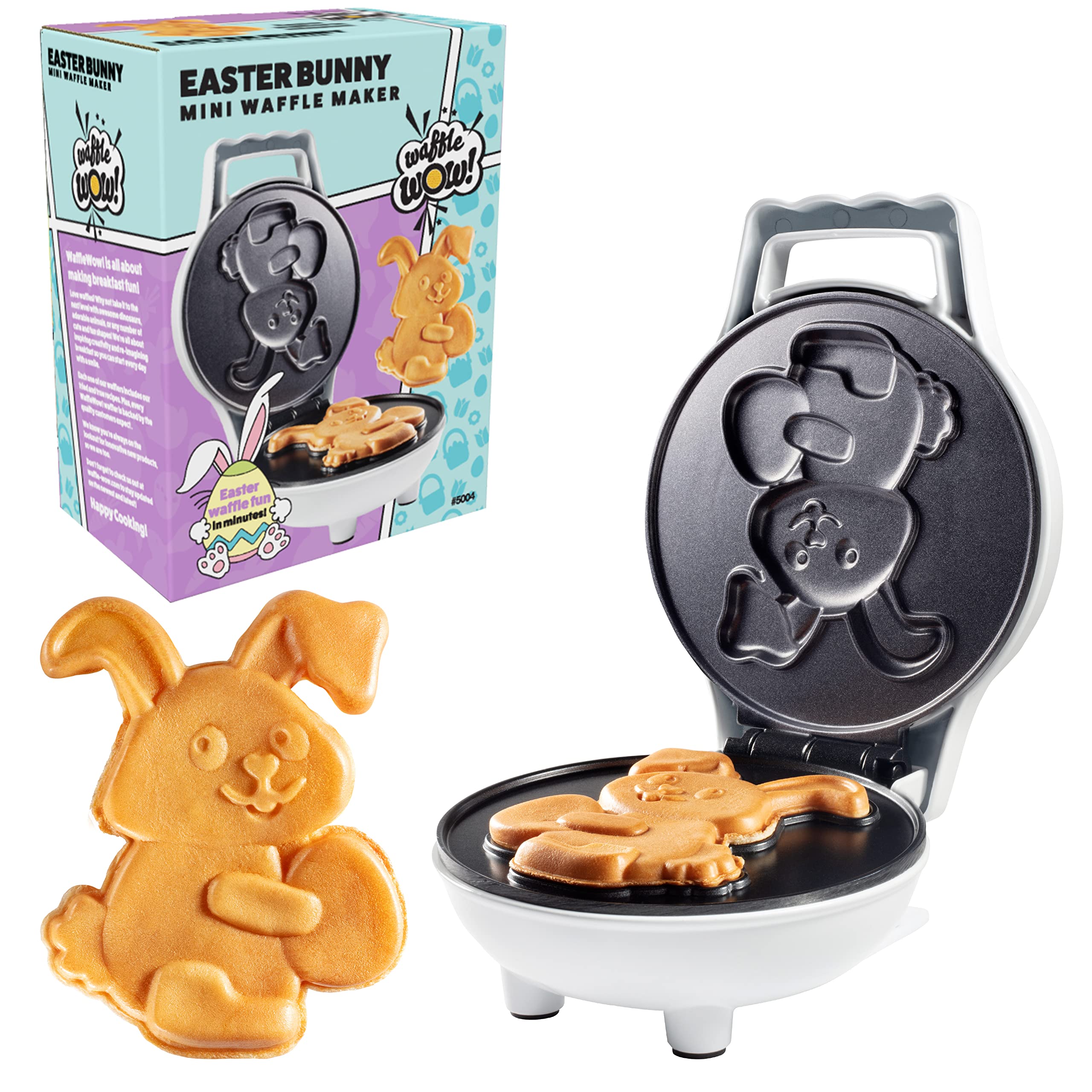 Easter Bunny Mini Waffle Maker - Make Holiday Breakfast Special For Kids & Adults W Cute Bunny Waffles Or Pancakes- Individual 4