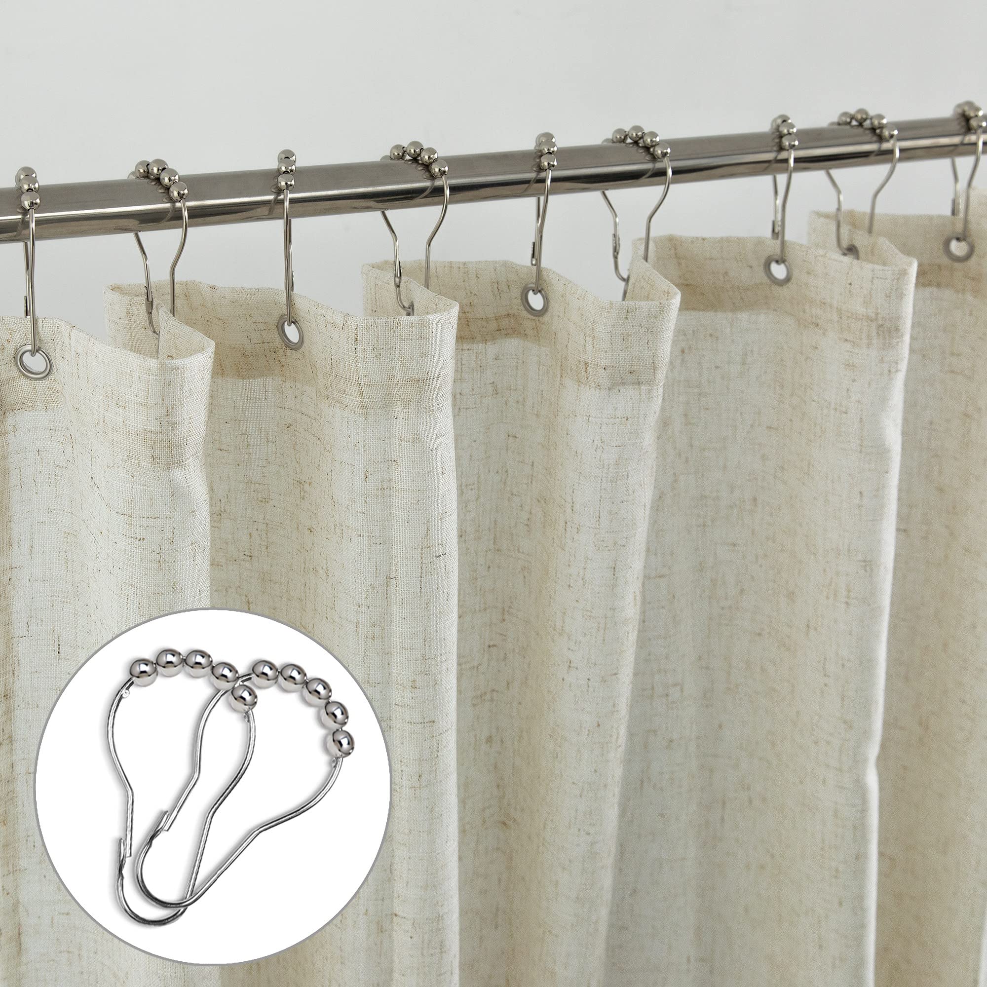 KOUFALL Natural Linen Fabric Shower Curtain Liner Set with Hooks Outdoor Waterproof Water Vintage Country Style Rustic Shower Curtains for Bathroom Tan Beige 72 x 84 Inch Tall