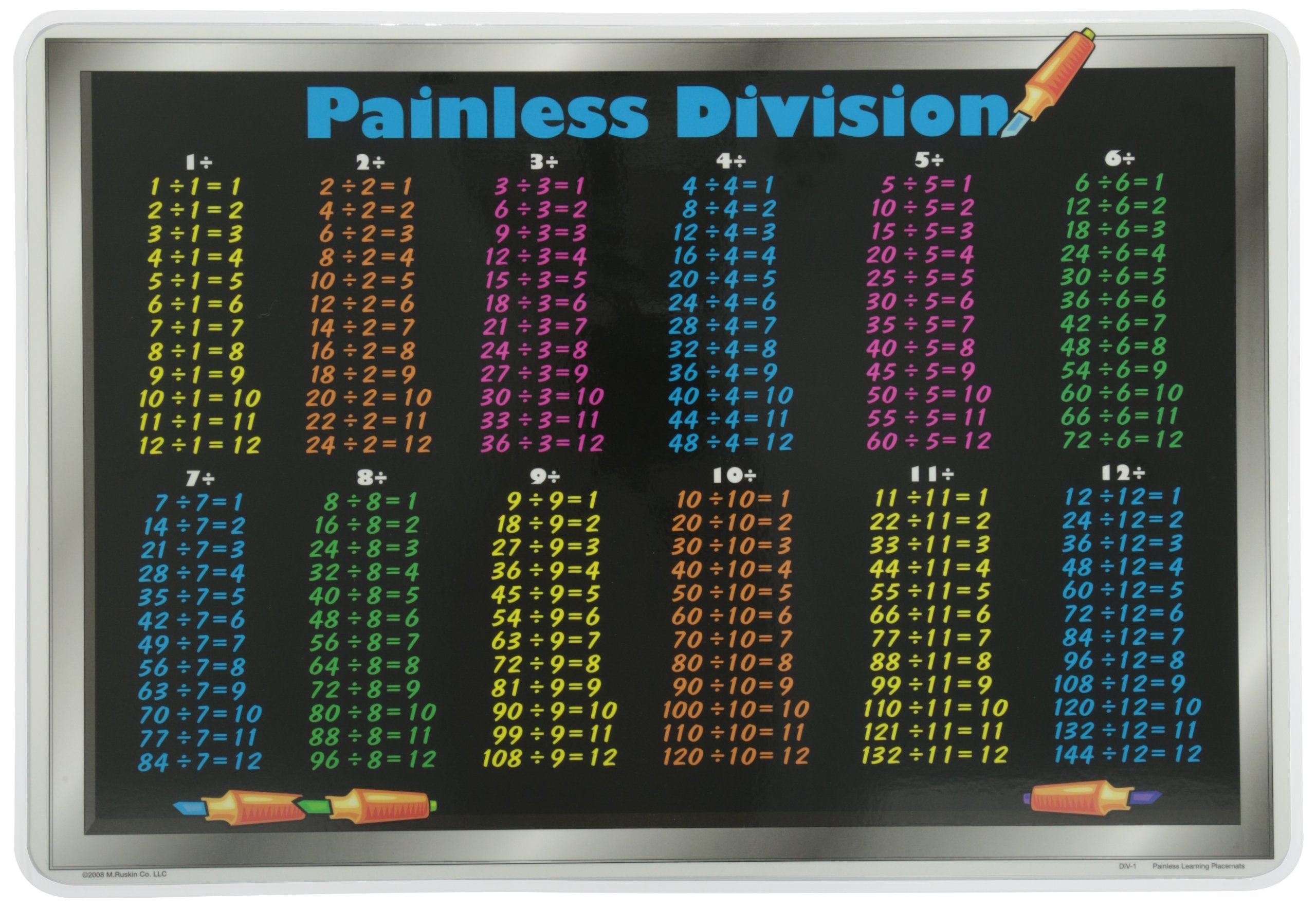 Painless Learning Division Tables Placemat, Large