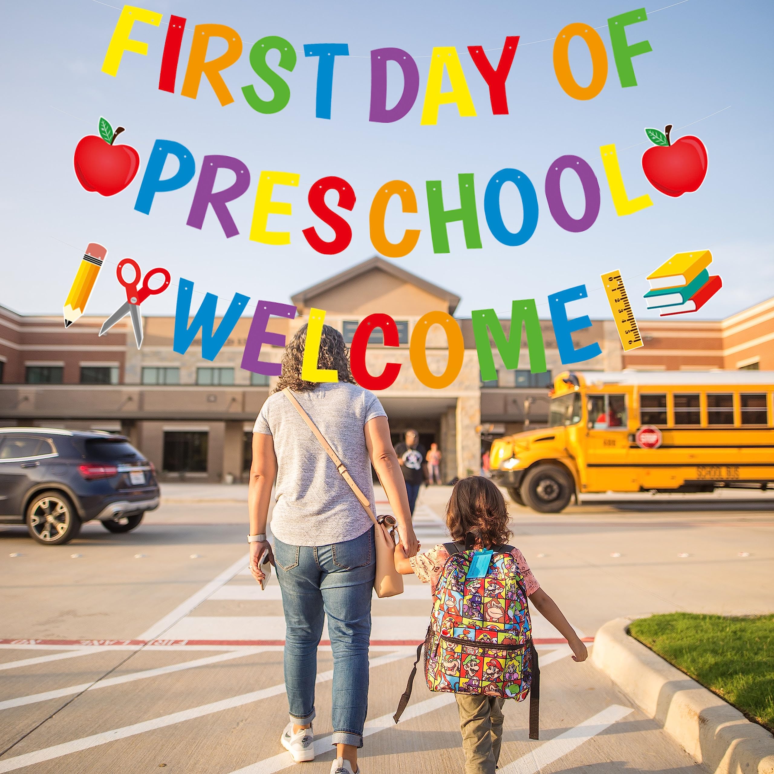 First Day Of Preschool Banner Decorations, Back To School Preschool Party Supplies, Welcome Back To Preschool Banner, Back To Sc