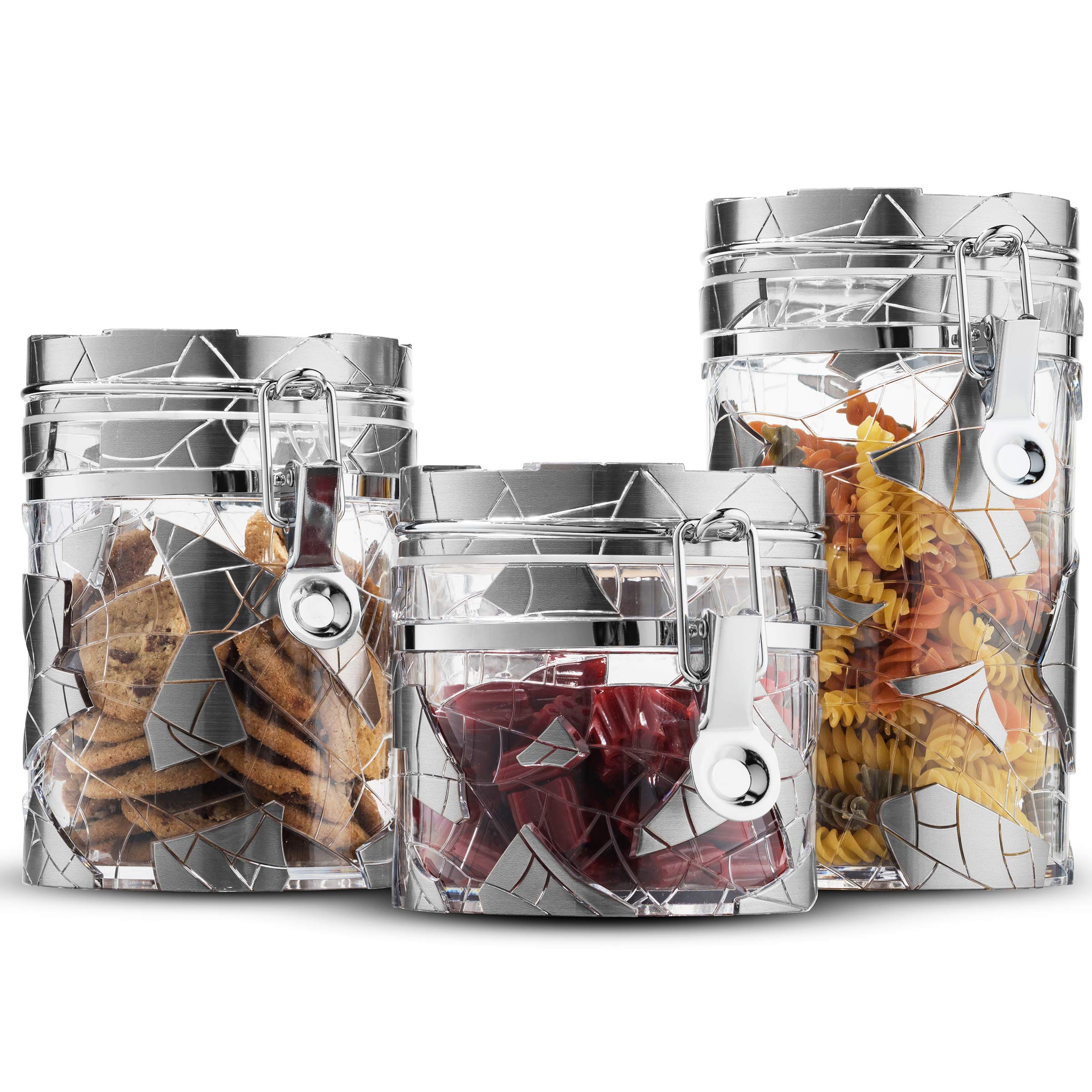 Airtight Kitchen Canister (Set Of 3) | Food Storage Containers In 32, 22, & 15 -Ounce Sizes | Pantry Organizers Neatly Hold Food