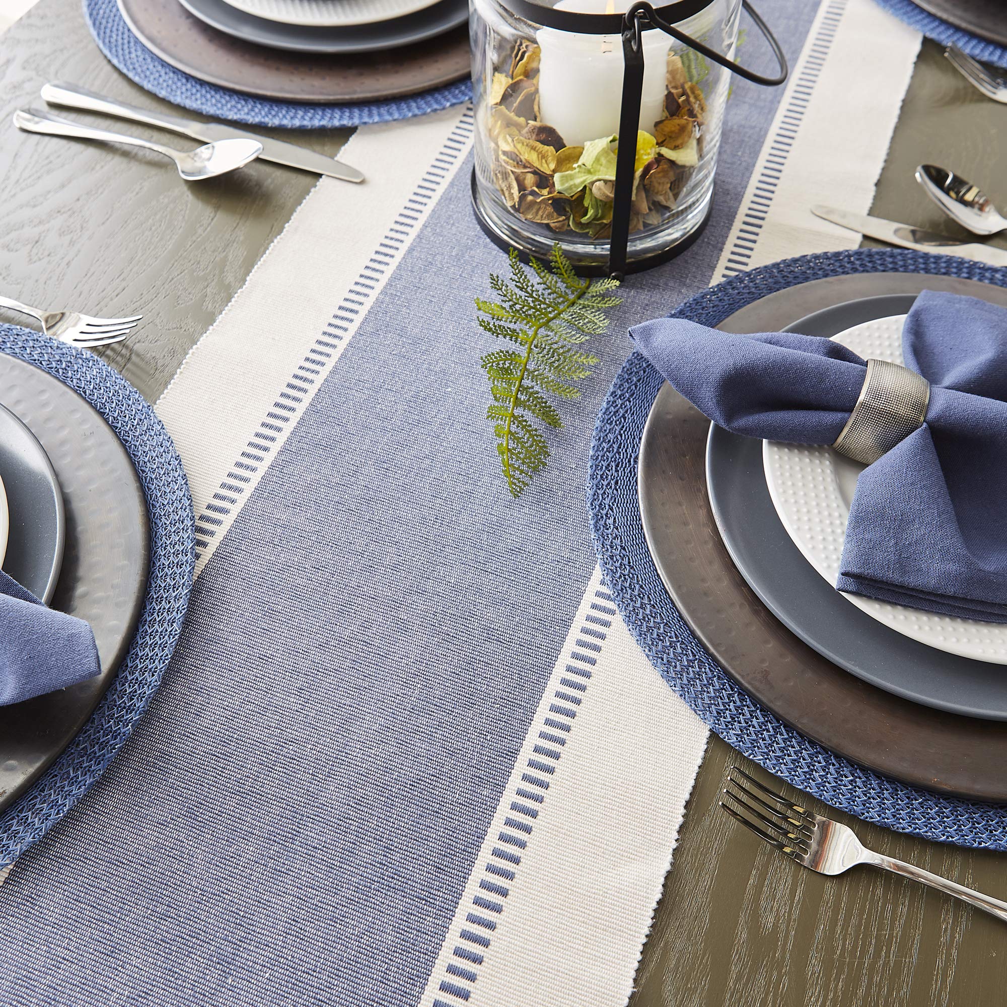 DII Dobby Stripe Woven Table Runner  13x72-inch  French Blue