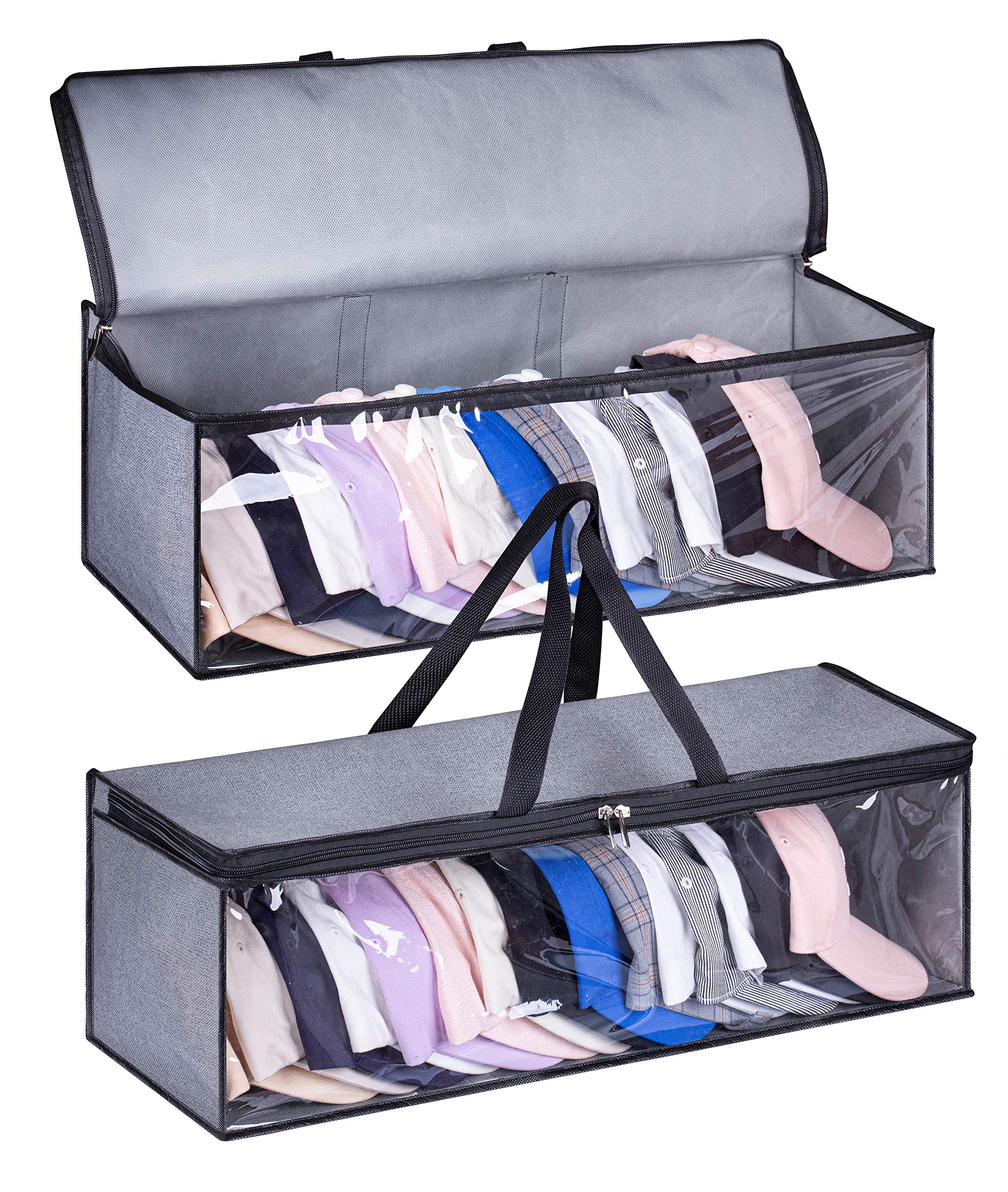 Kimbora 2 Pcs Wide Hat Storage For Baseball Caps Organizer With 2 Sturdy Handles Hat Racks Holder Grey Capbox Stackable For Home