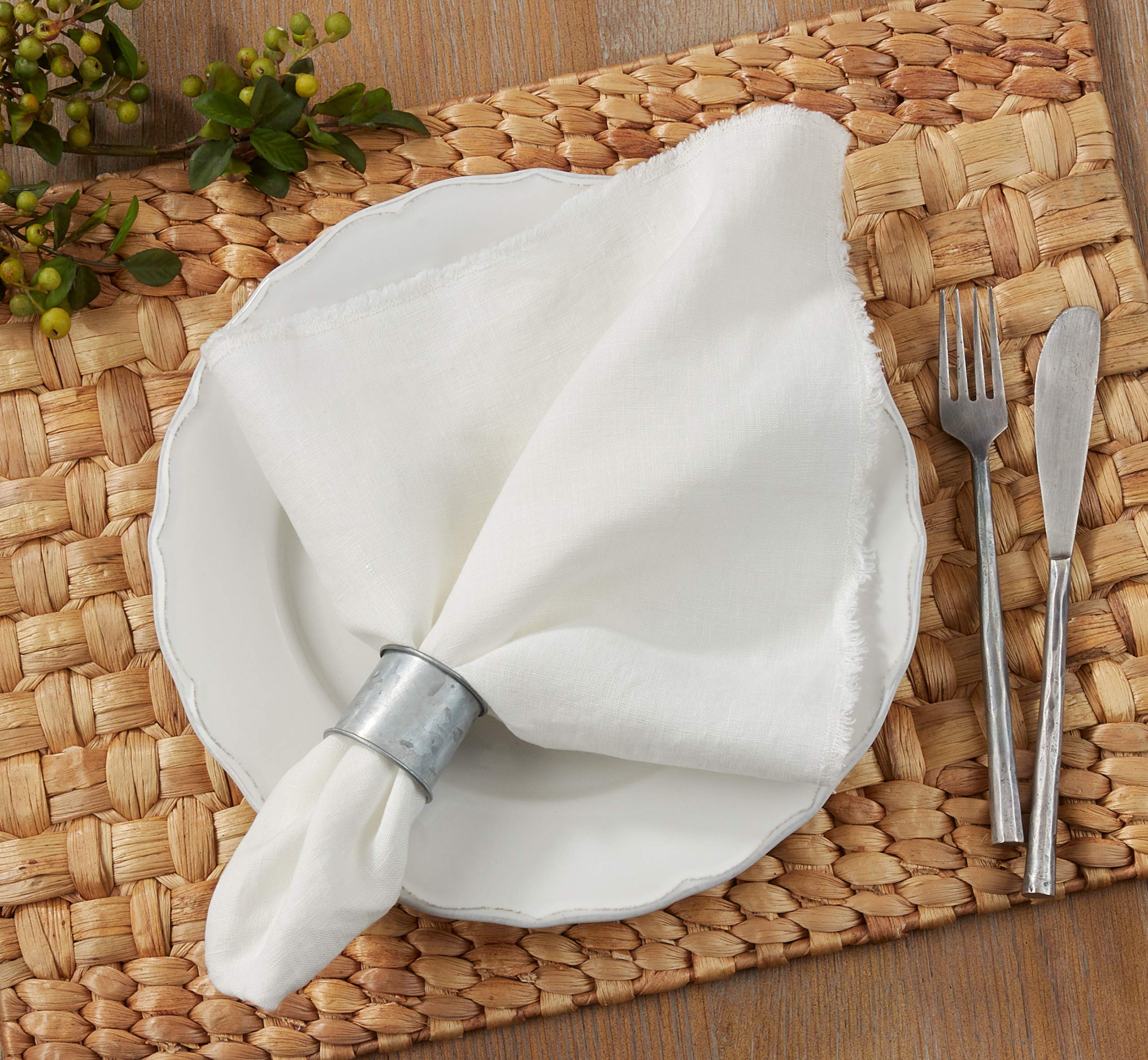 Saro Lifestyle Fringe Linen Table Napkin (Set Of 4)