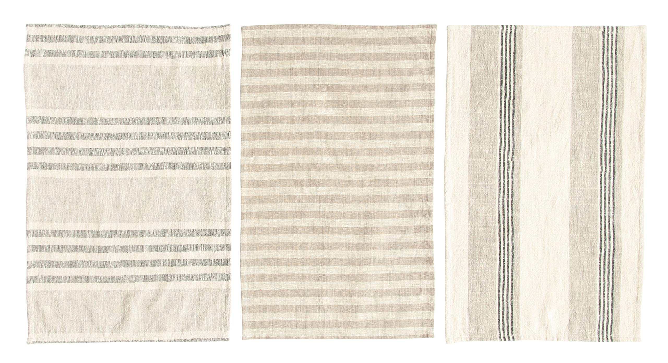 Creative Co-Op Tan & Grey Striped Cotton Tea Towels (Set Of 3 Pieces)