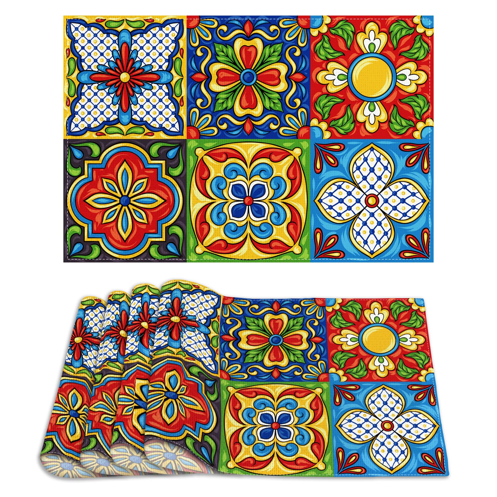 Linen Mexican Placemats Set Of 4 Day Of The Dead Table Mats Dia De Los Muertos Muertos Ornament Mexican Themed Party Decorations