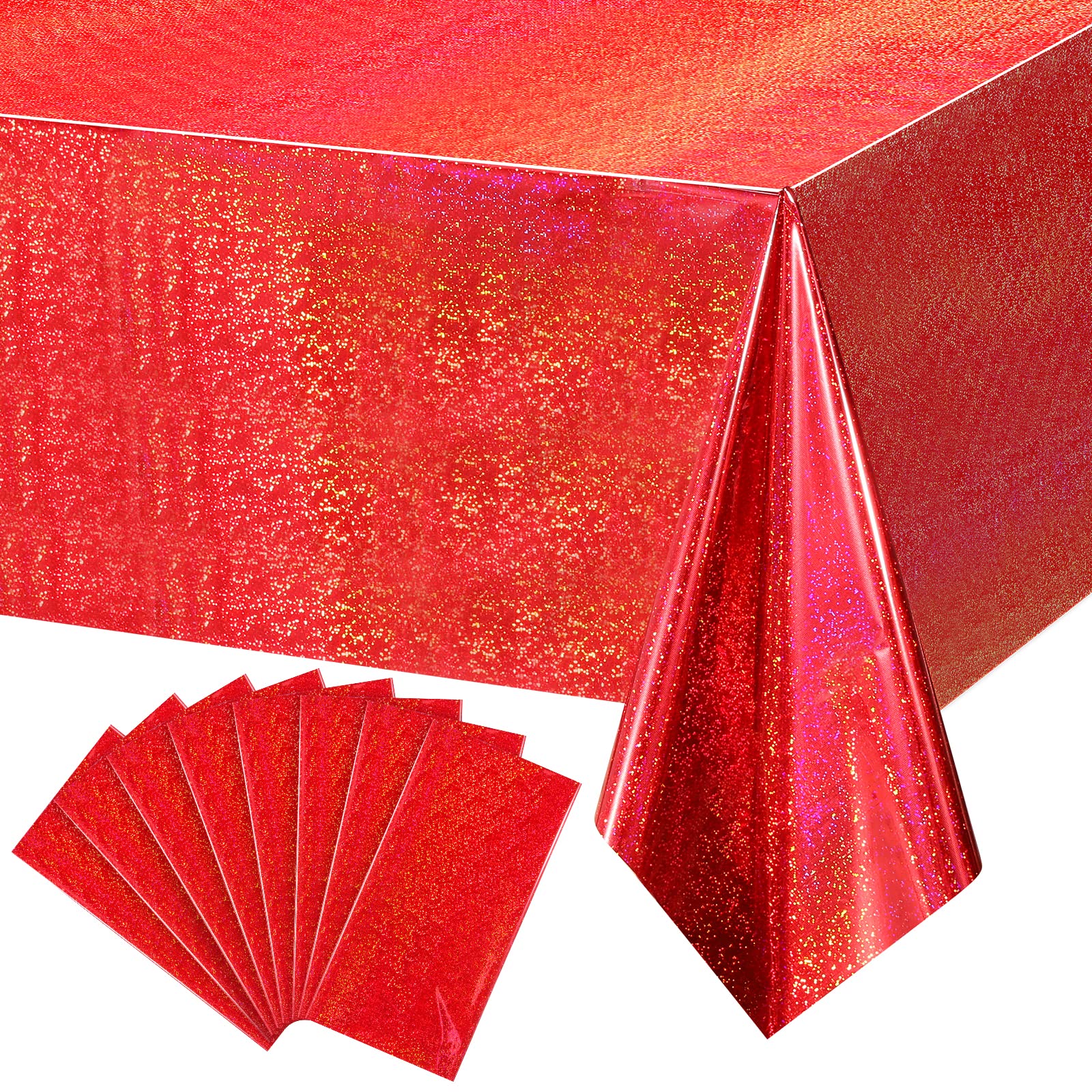 8 Pack Iridescence Red Plastic Tablecloths Shiny Disposable Laser Rectangle Table Covers Holographic Foil Tablecloth Iridescent 