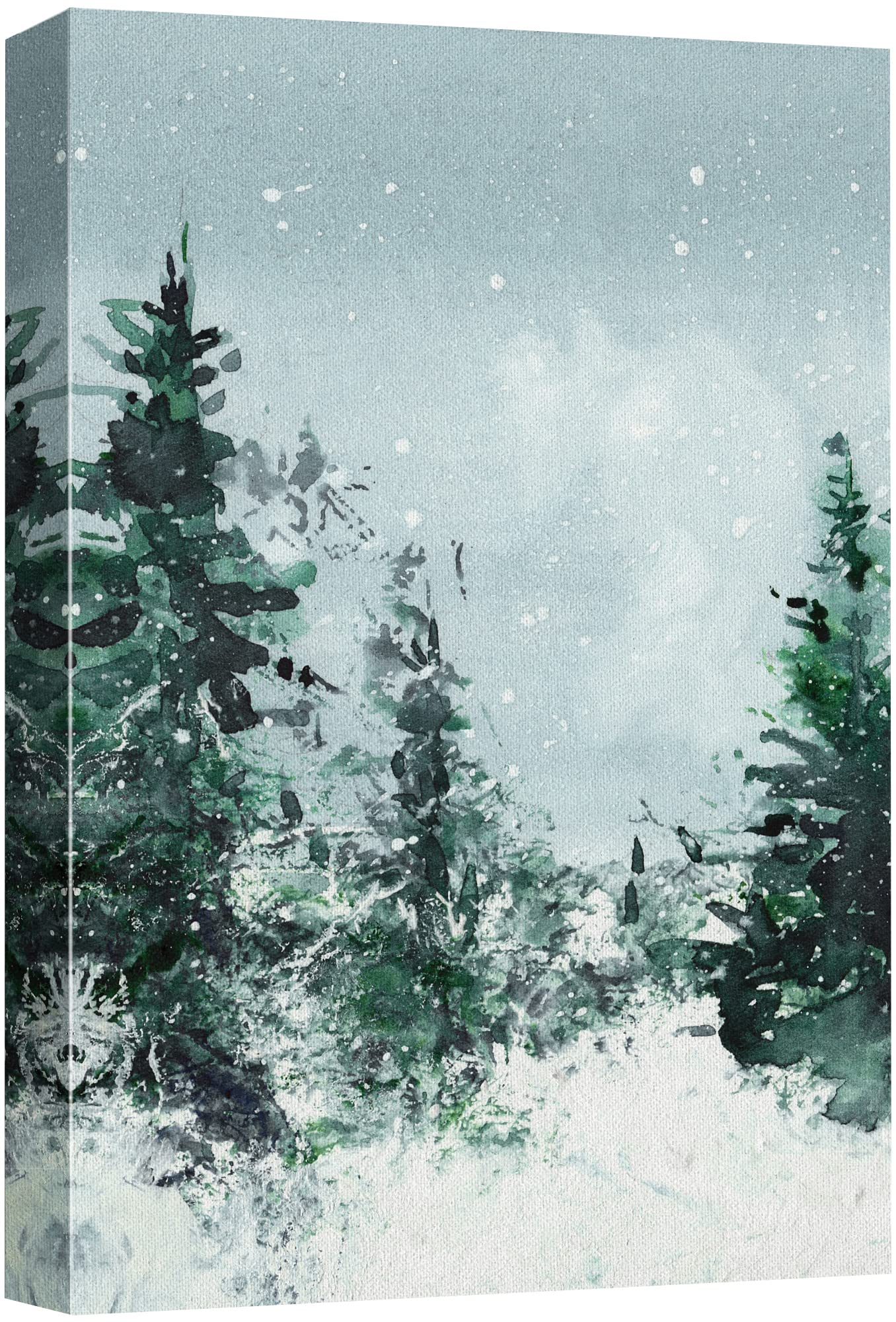 Signwin Canvas Print Wall Art Woodland Nursery Decor Winter Snow Watercolor Pine Tree Forest Nature Illustrations Modern Art Dec